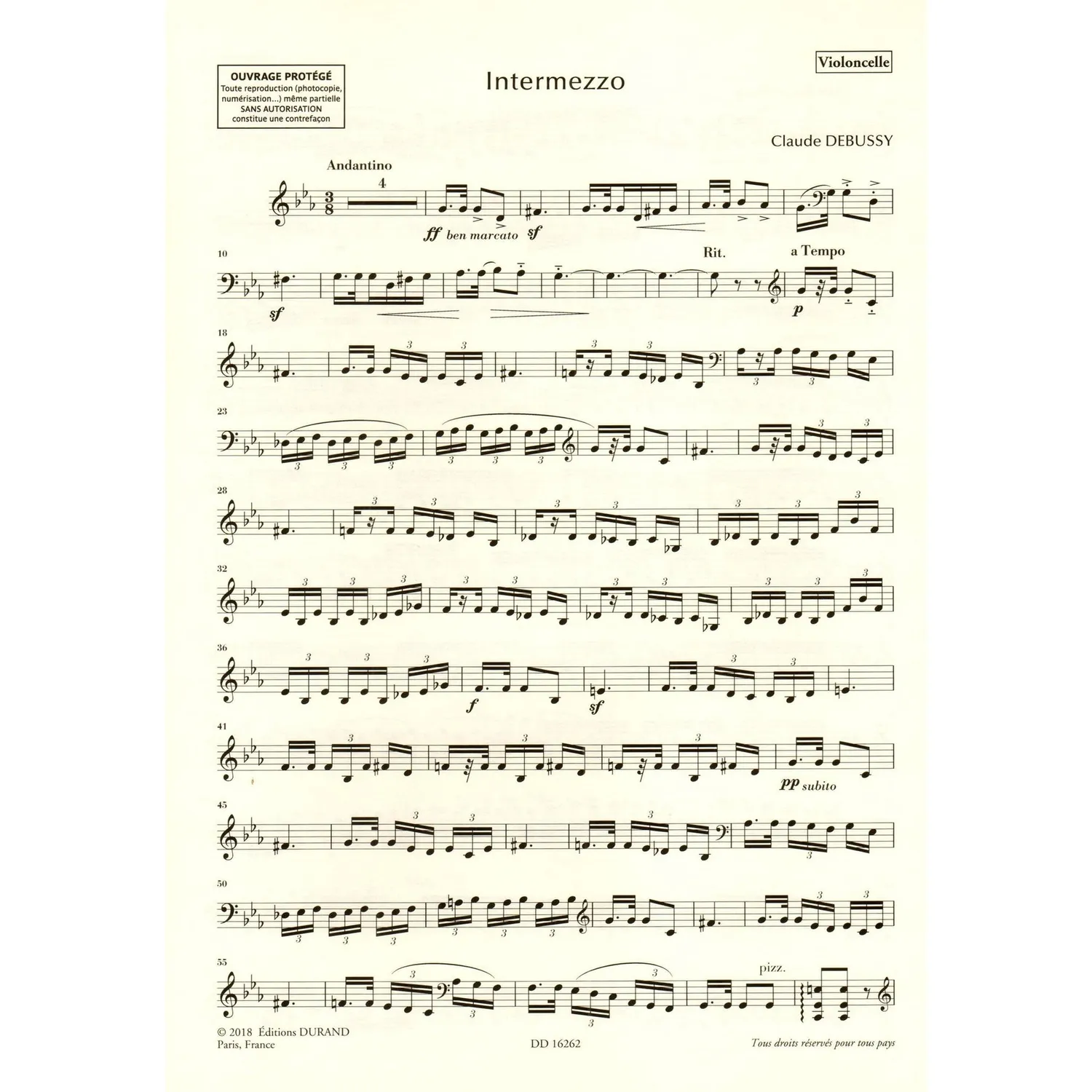 Debussy Intermezzo Noten Cello Klavier Durand