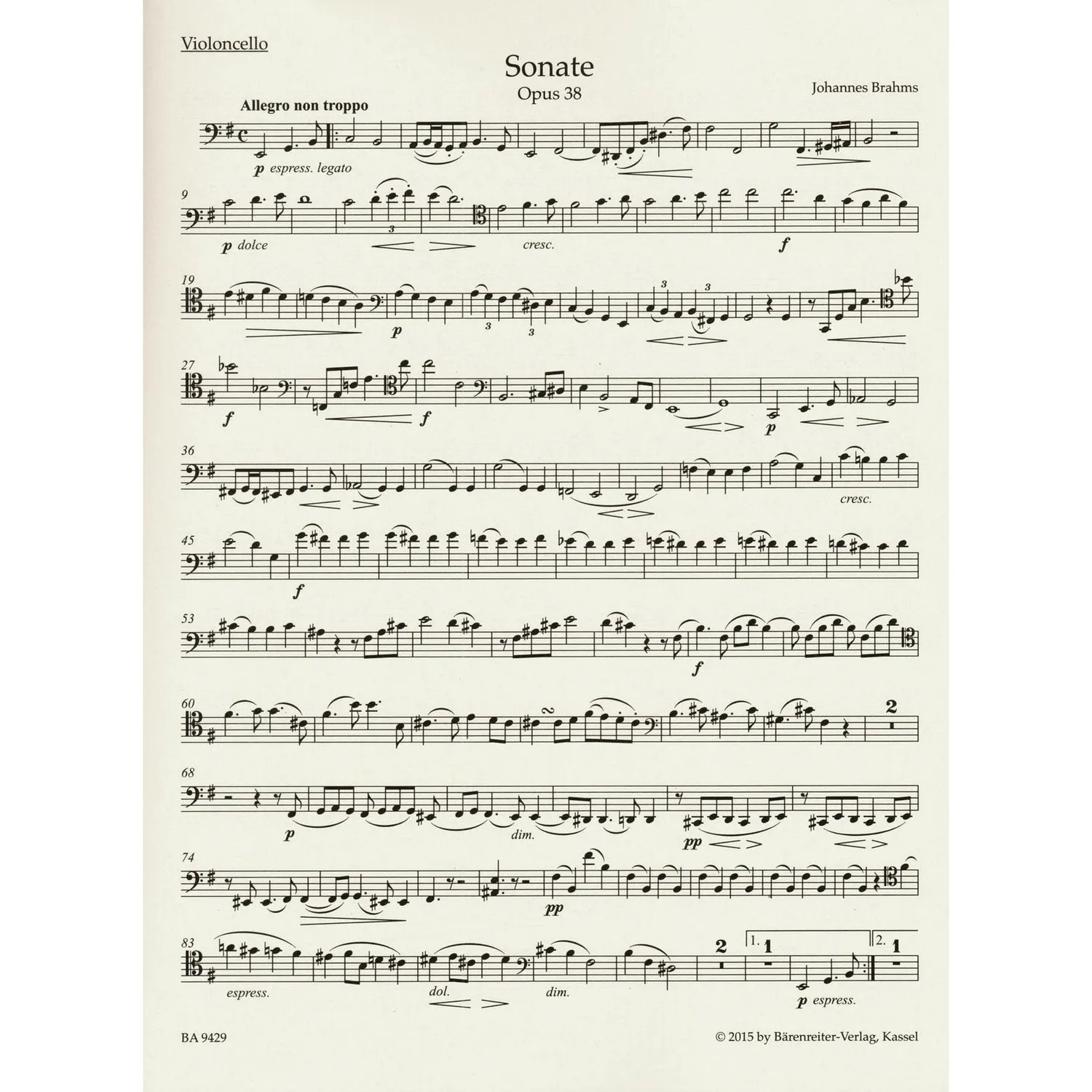 Brahms Sonate e-moll Op 38 Noten Cello Klavier Bärenreiter