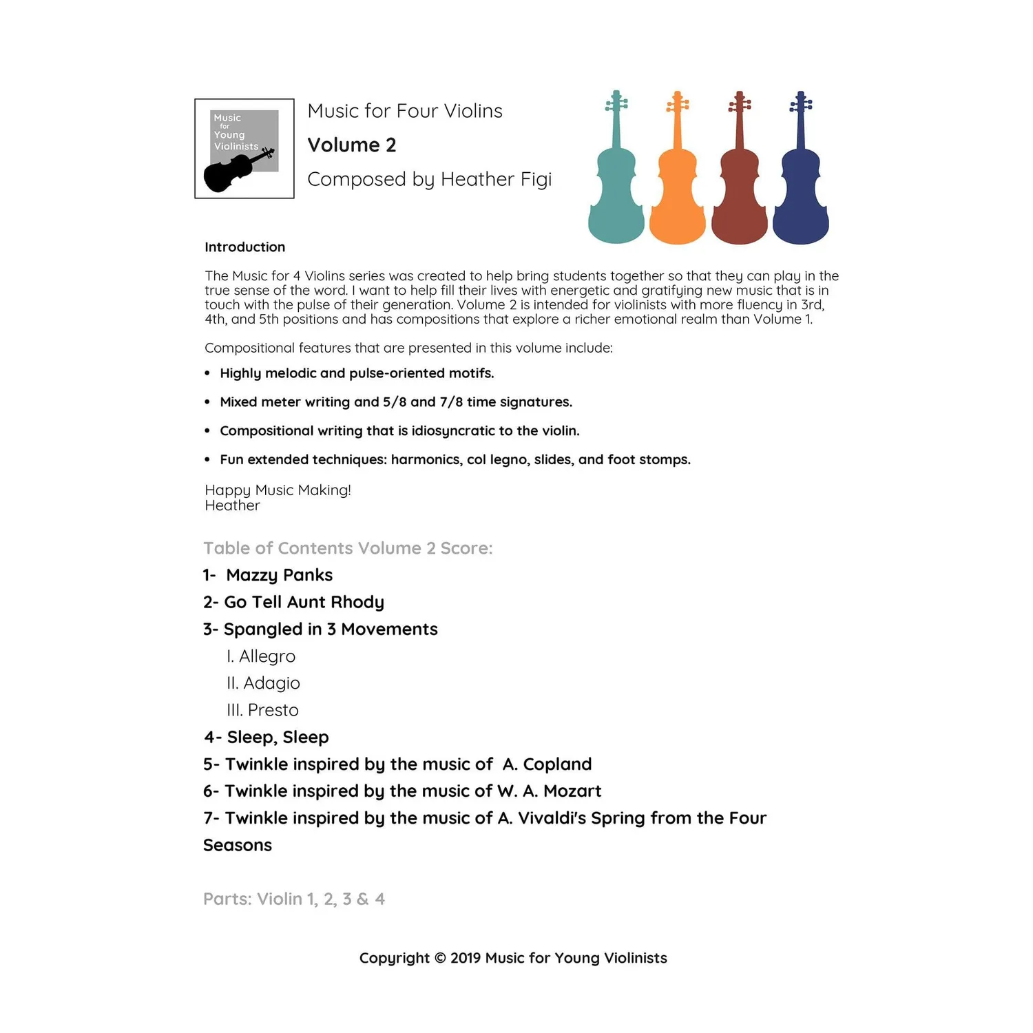 Heather Figi Music for Four Violins Vol. 2 Download