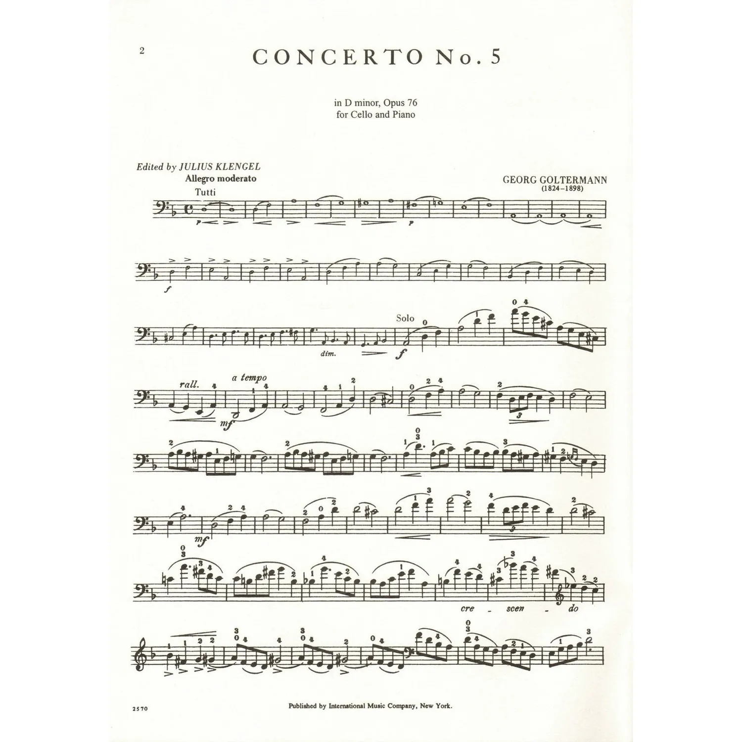 Shar Music Goltermann Konzert Nr.5 Op.76 Noten Cello Klavier