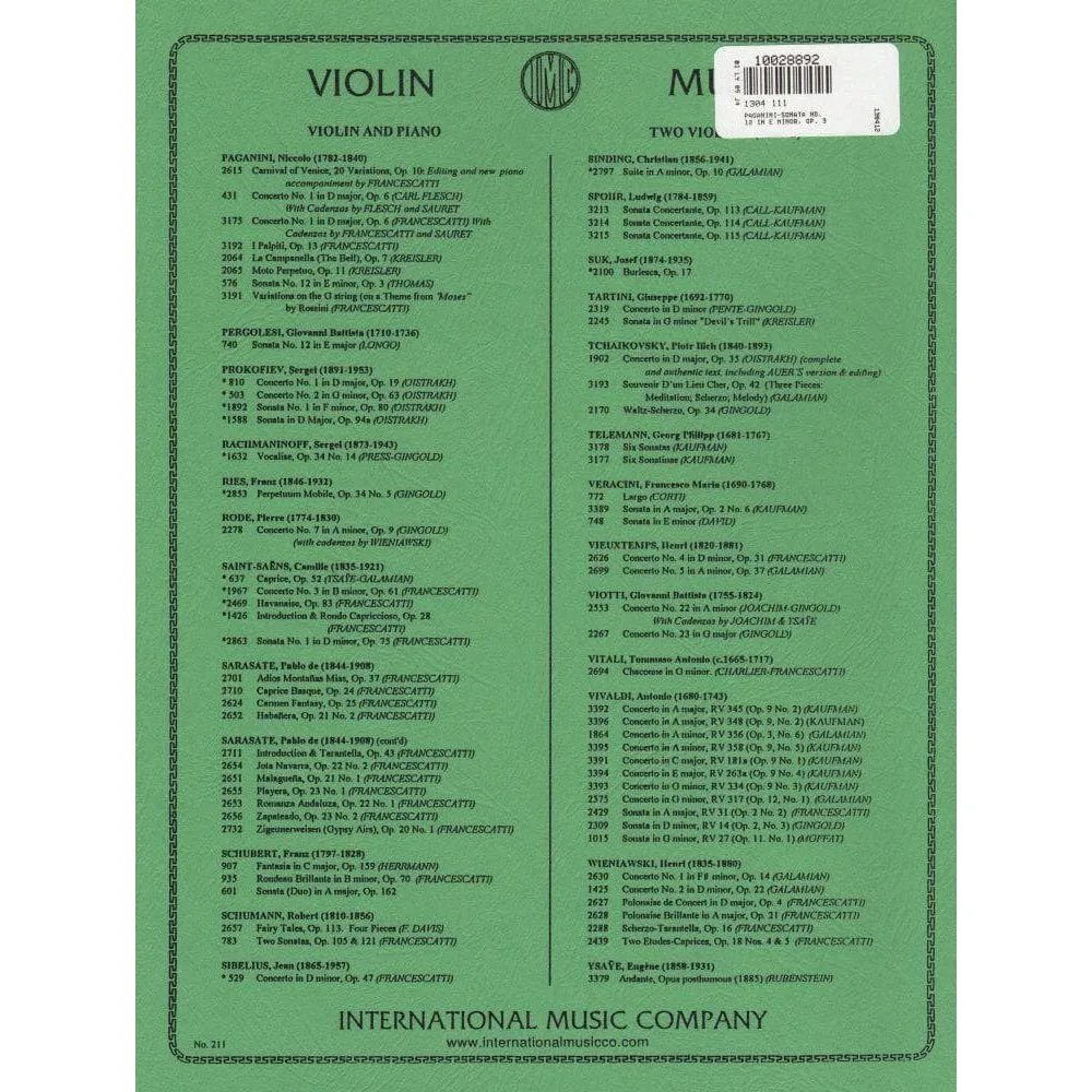 Shar Music Paganini Sonate Nr.12 e-moll Op.3 Noten Violine Klavier