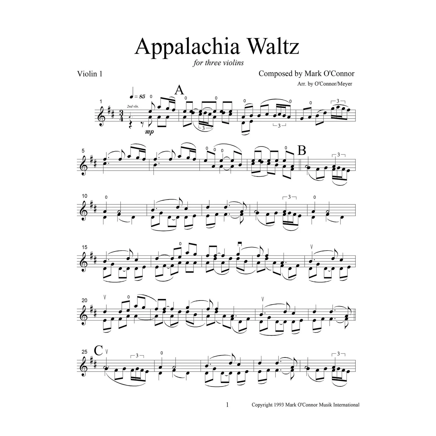 Mark O'Connor Appalachia Waltz 3 Violinen Noten Download