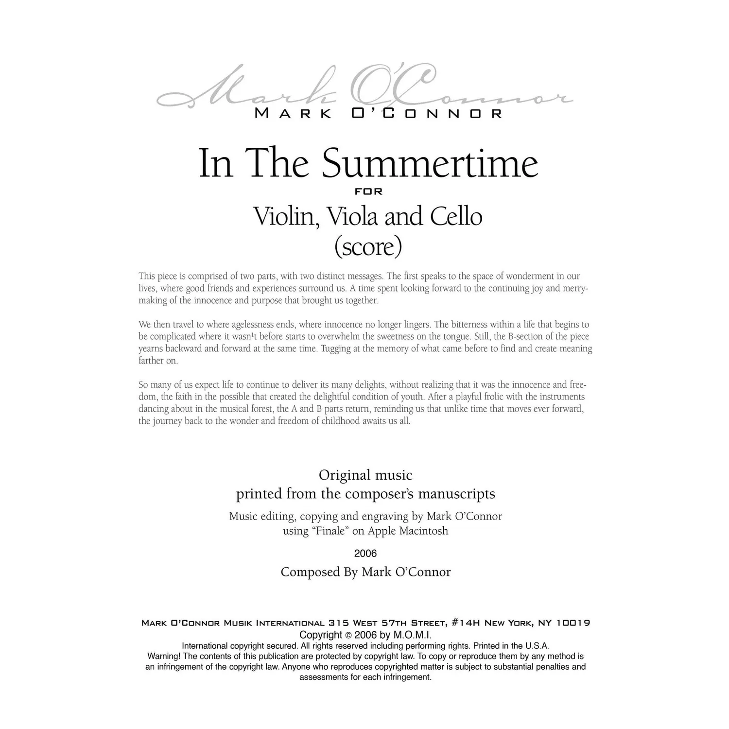 Mark O'Connor In the Summertime Noten Violine Download