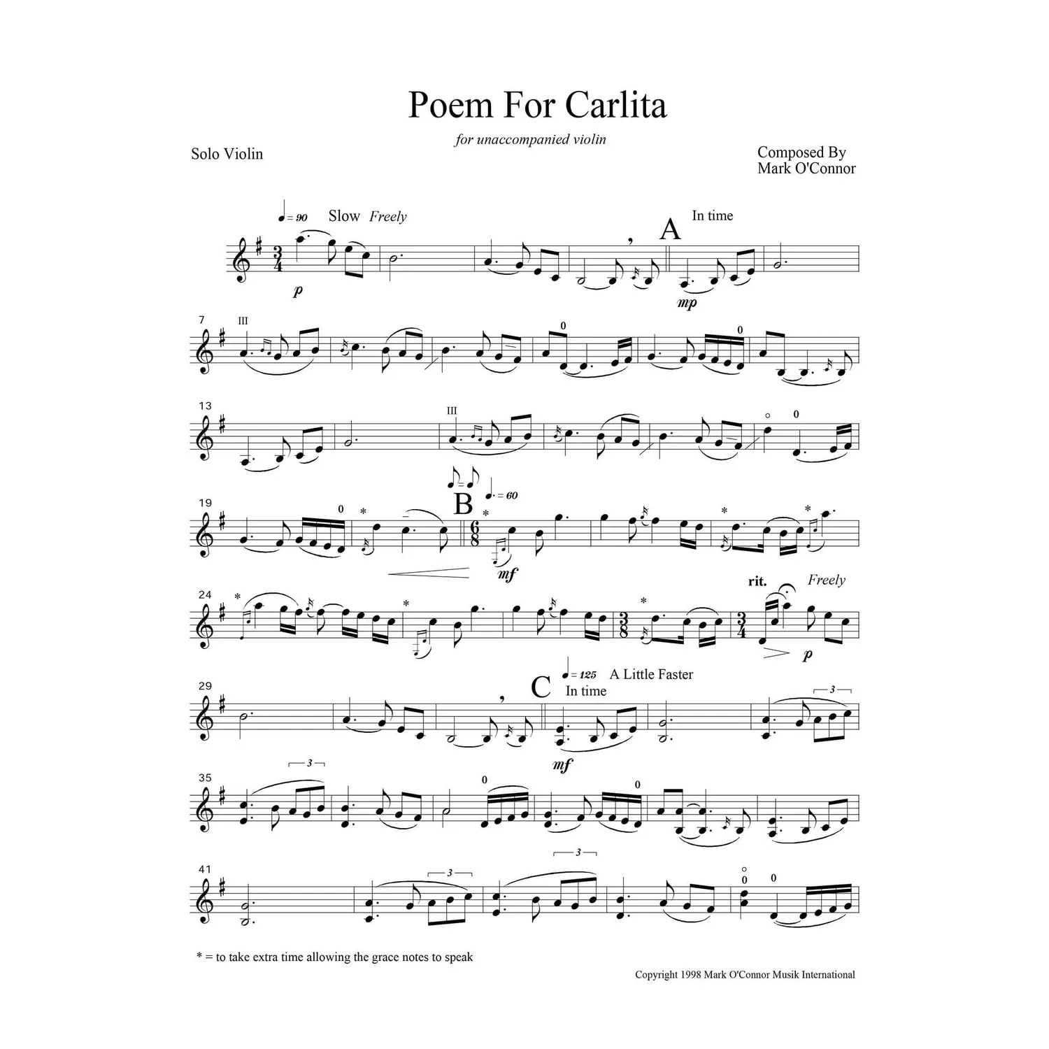 Shar Music OConnor Poem for Carlita Noten Solo-Violine Download