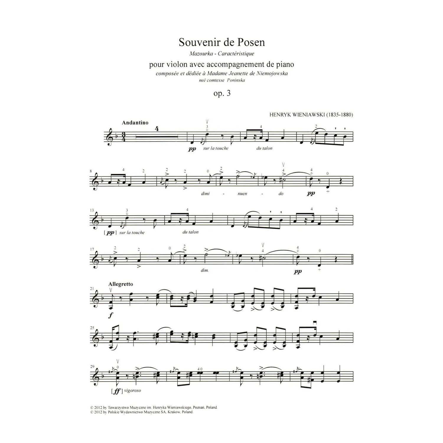PWM Wieniawski Souvenir de Posen Opus 3 Noten Violine Klavier fortgeschritten