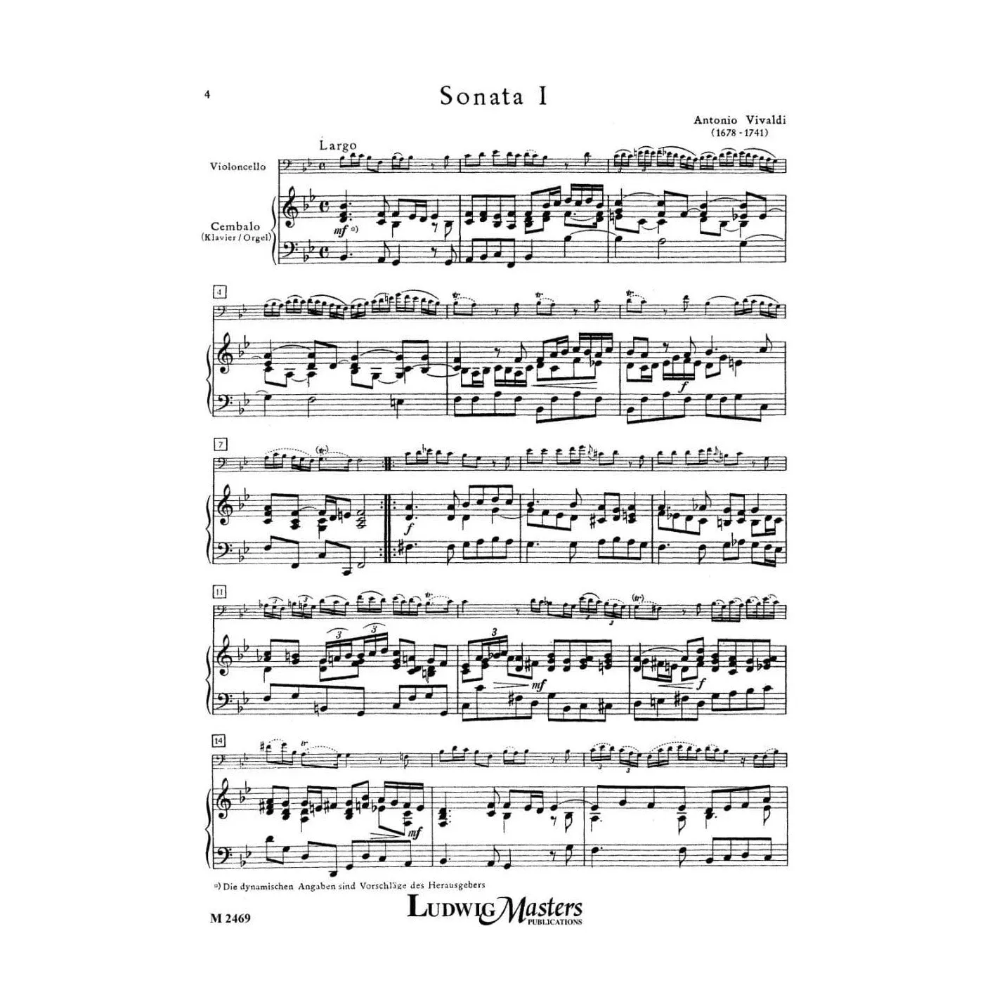 Masters Music Vivaldi 6 Sonaten F XIV Cellonoten Klavier