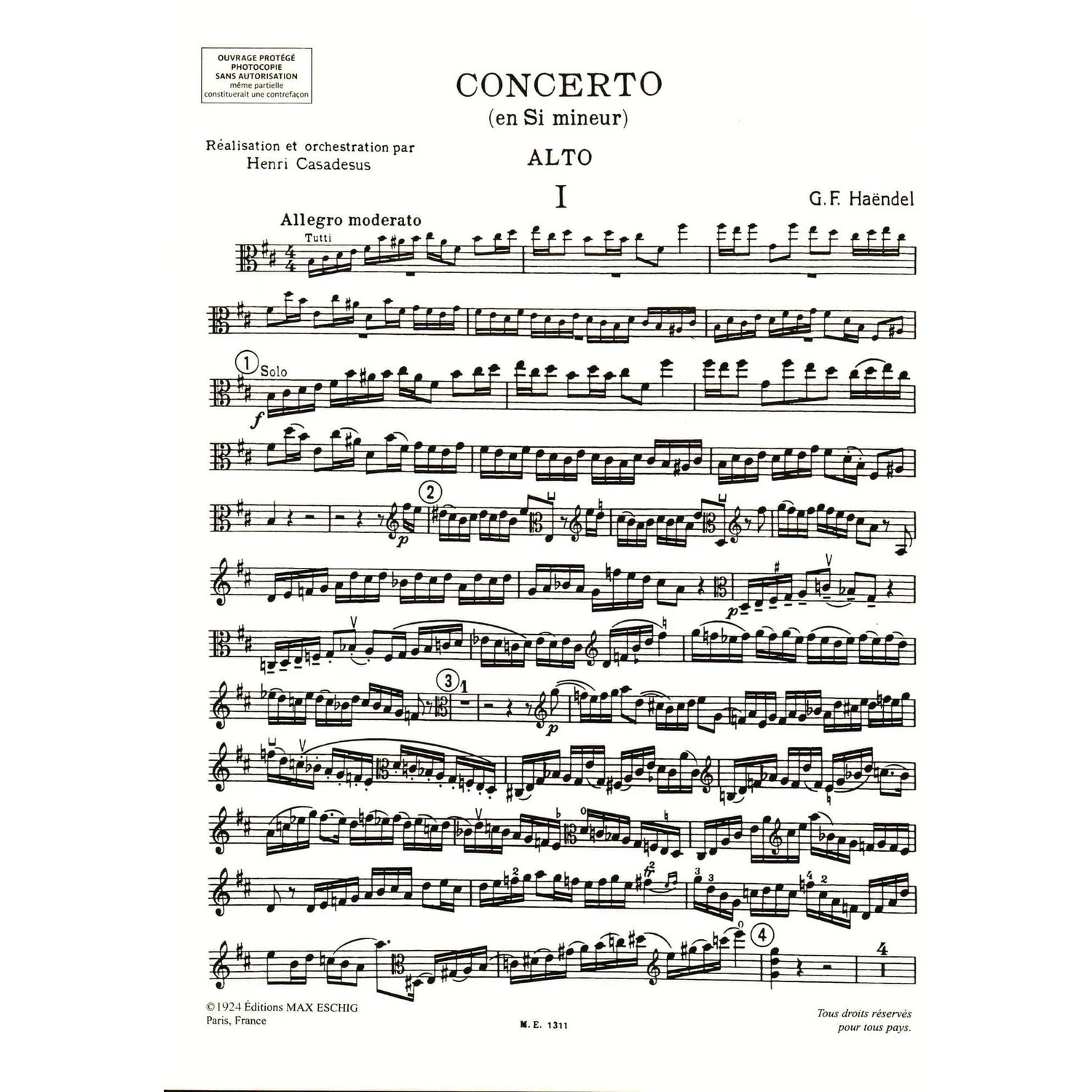 Händel Konzert h-moll Bratschennoten Klavier Durand