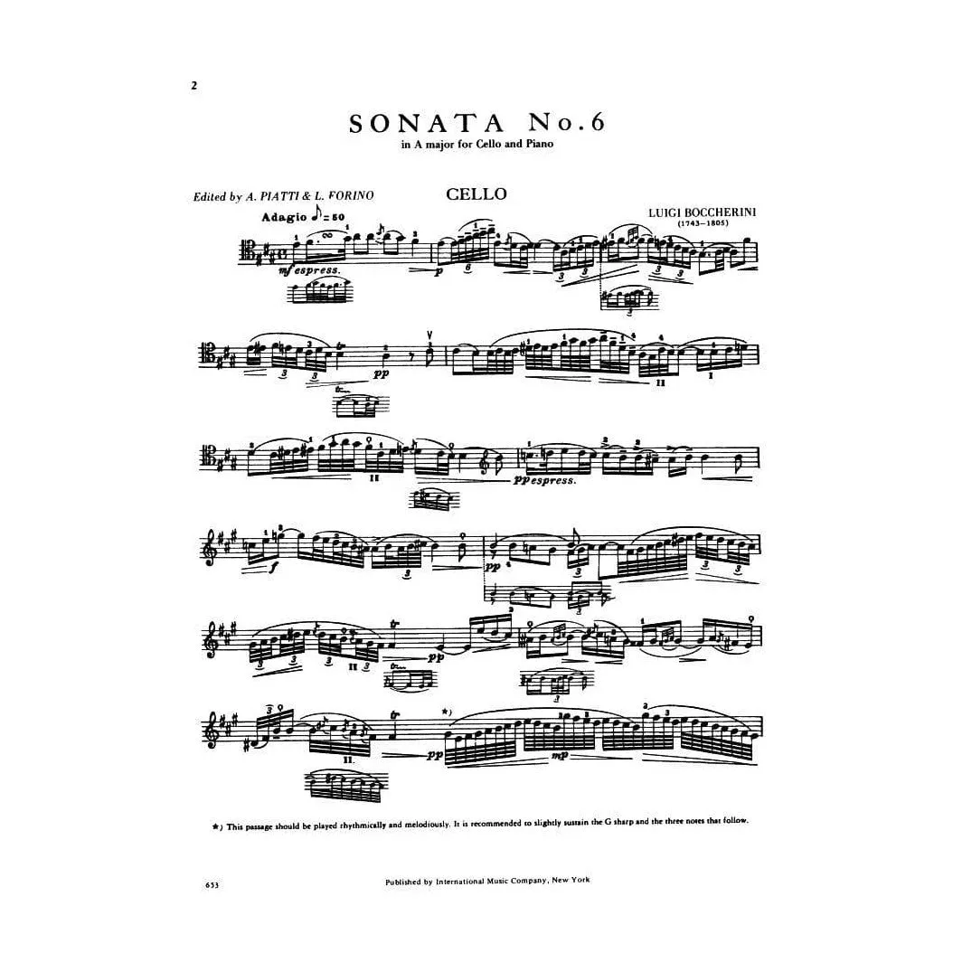 International Boccherini Sonate 6 A-Dur G4 Cello Noten Piatti