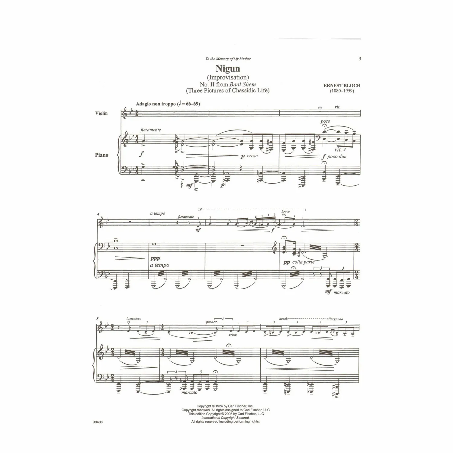 Bloch Nigun Baal Shem No 2 Violine Noten mit Klavier