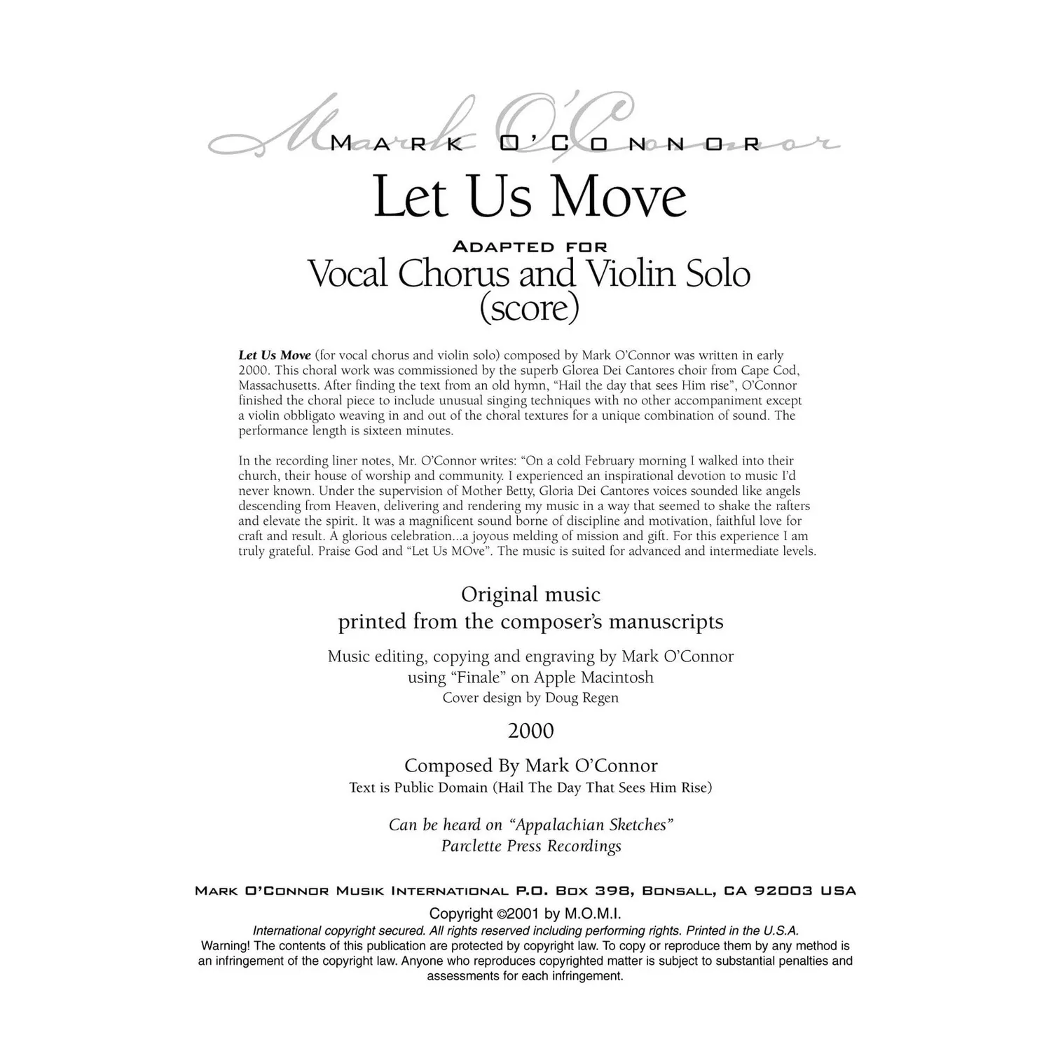 O'Connor Let Us Move Chor Violine Partitur Download 16 Min