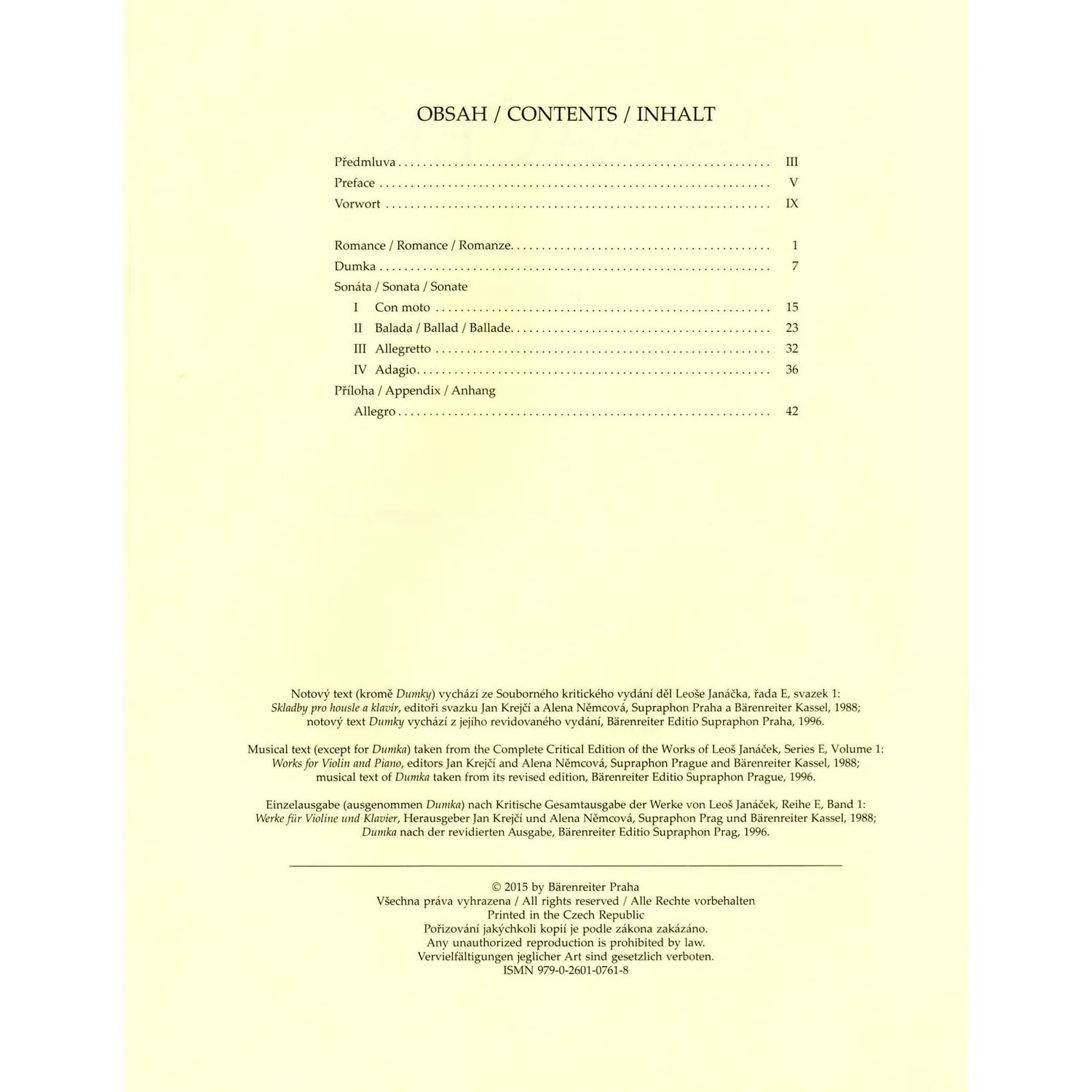 Bärenreiter Janacek Werke Violine Klavier Urtext Noten