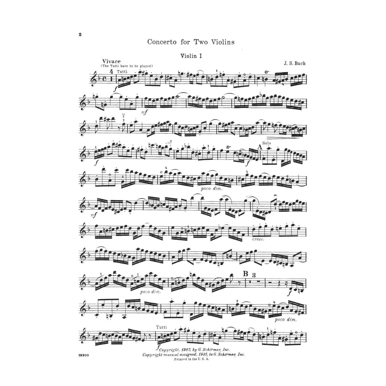 Bach BWV 1043 Doppelkonzert Violinennoten 2 Violinen Klavier