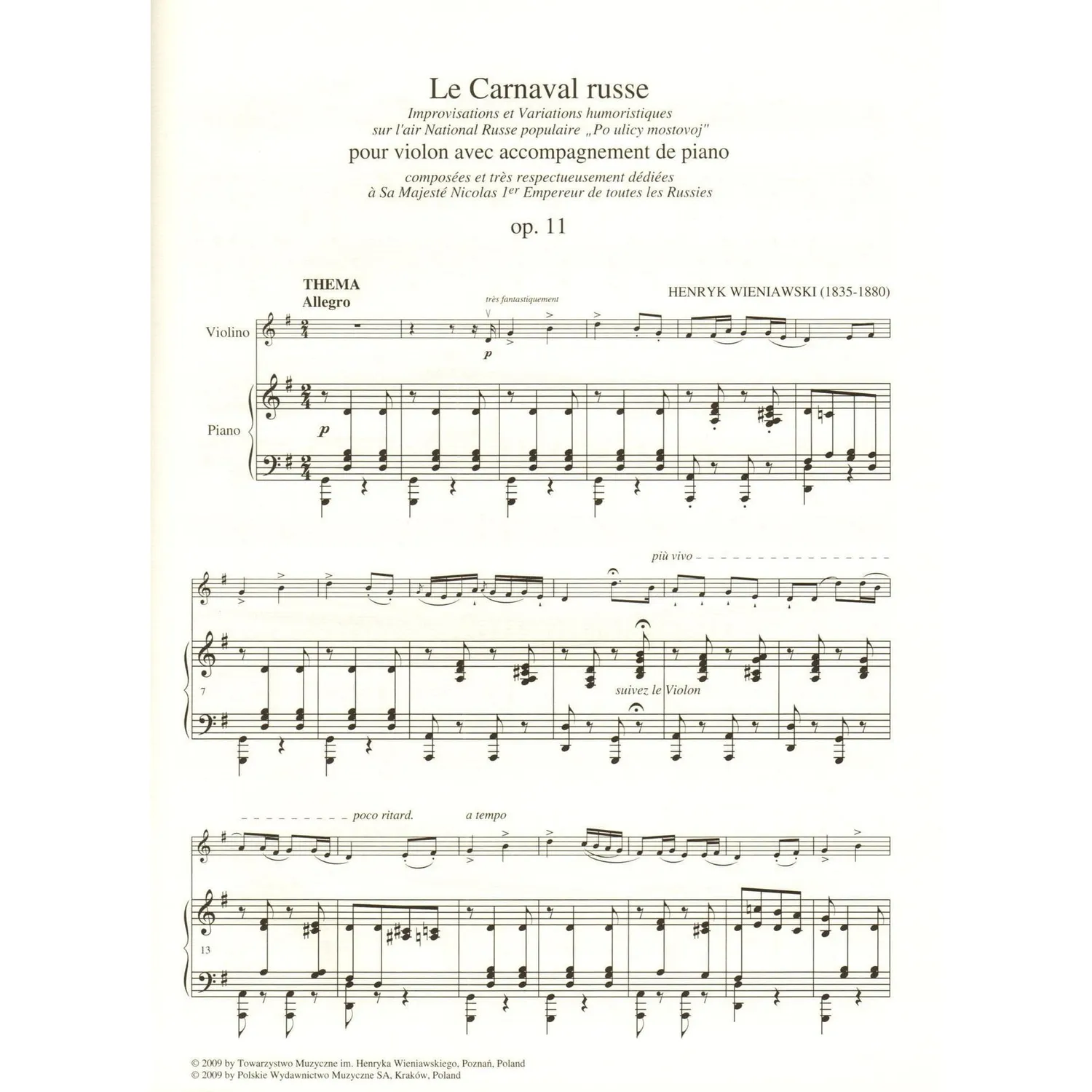 Wieniawski Le Carnaval Russe Op. 11 Noten Violine Klavier PWM