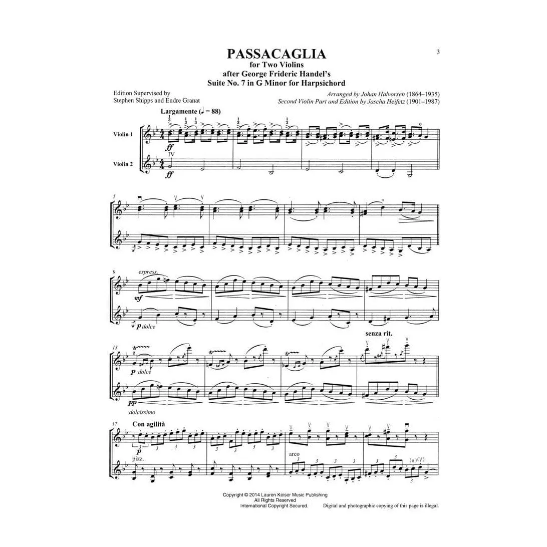 Lauren Keiser Heifetz Collection Passacaglia Noten 2 Violinen