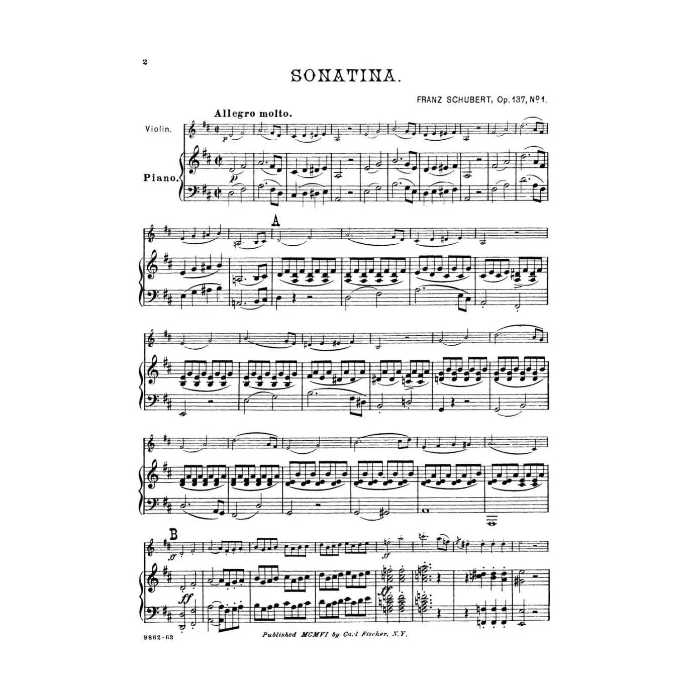 Shar Schubert Three Sonatinas Op 137 Noten Violine Klavier D 384