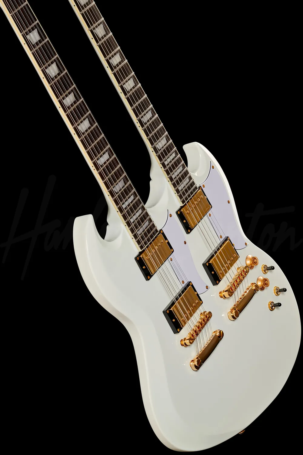 Harley Benton DC-Custom II 612 Doppelhals-Gitarre weiß