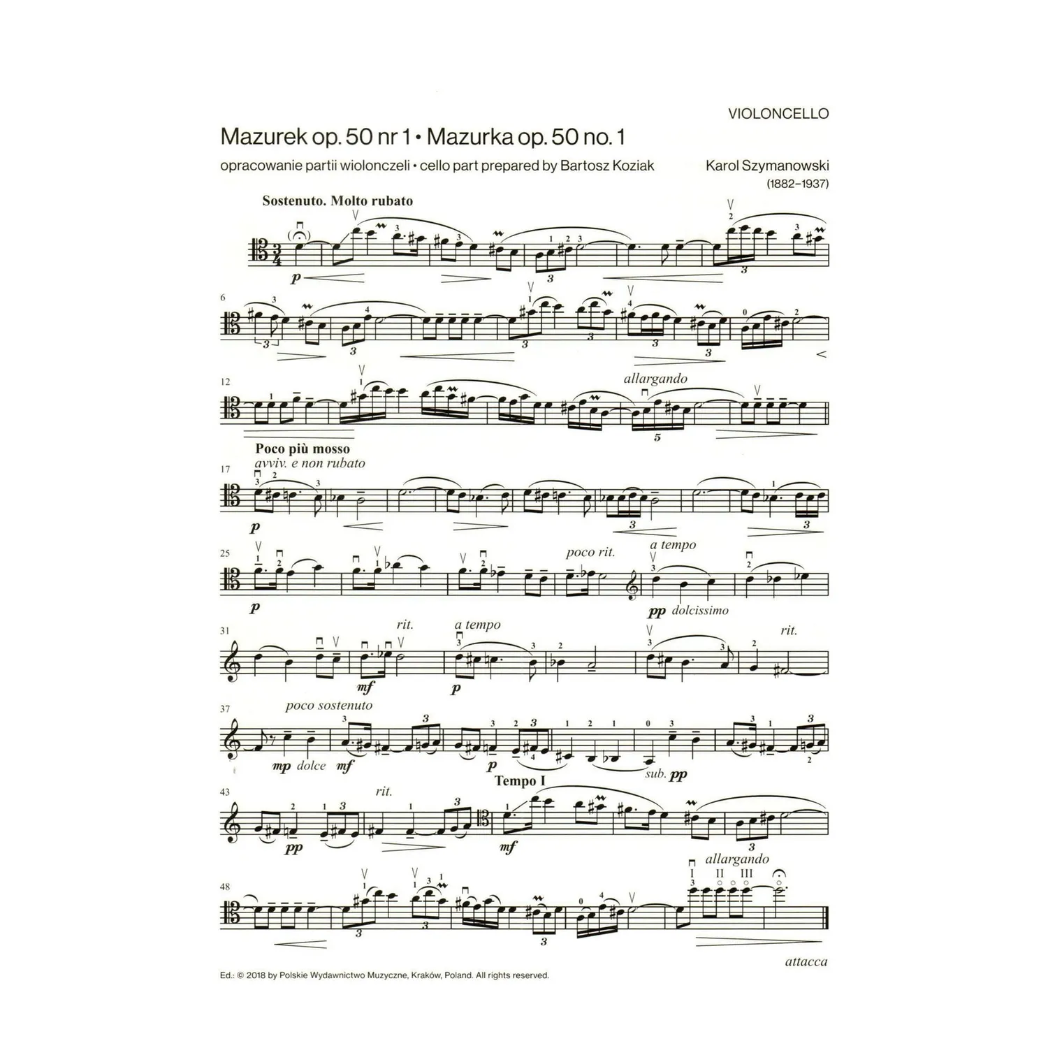 PWM Szymanowski Mazurkas Op.50 Cello Klavier Noten