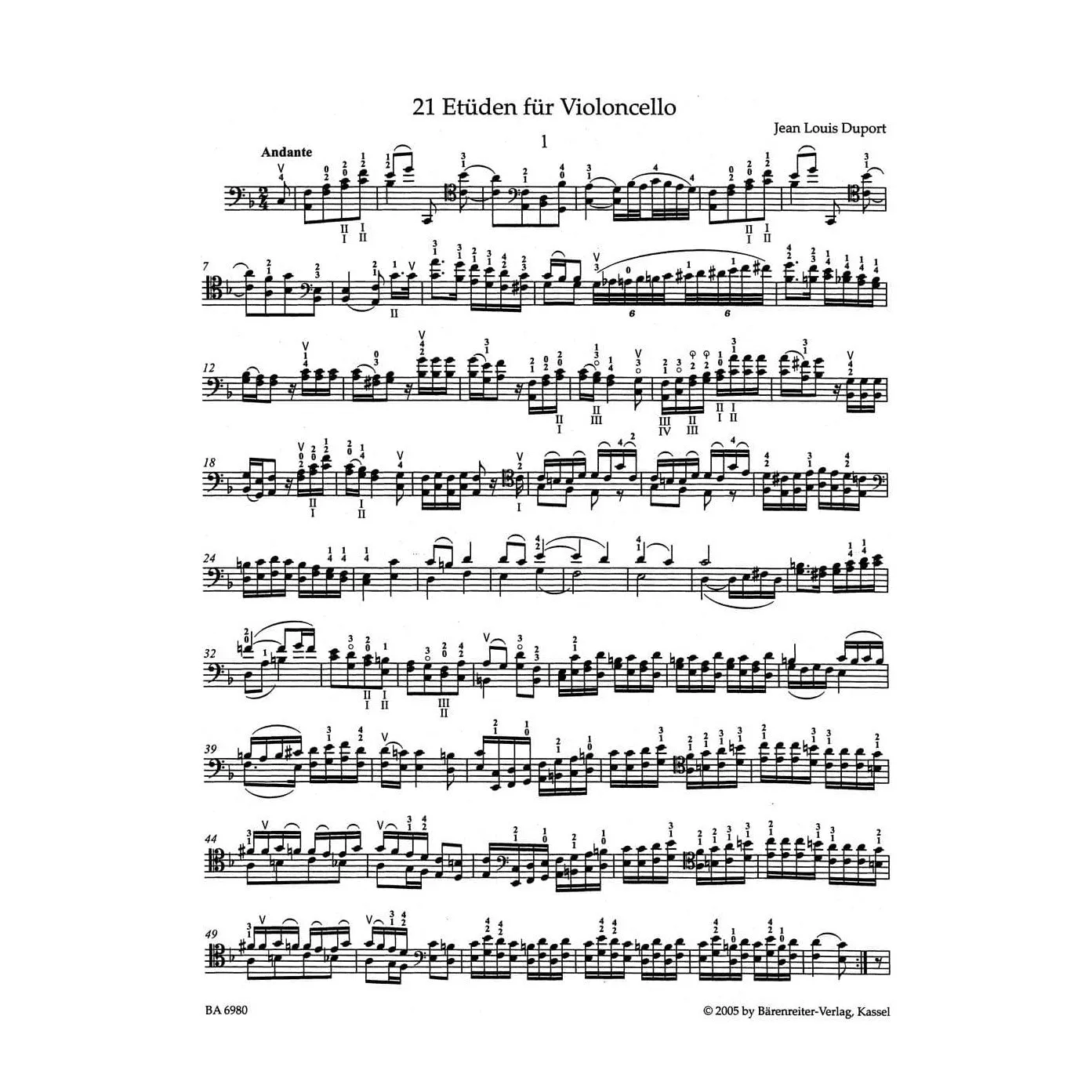 Bärenreiter Duport 21 Etüden Cello Noten komplett
