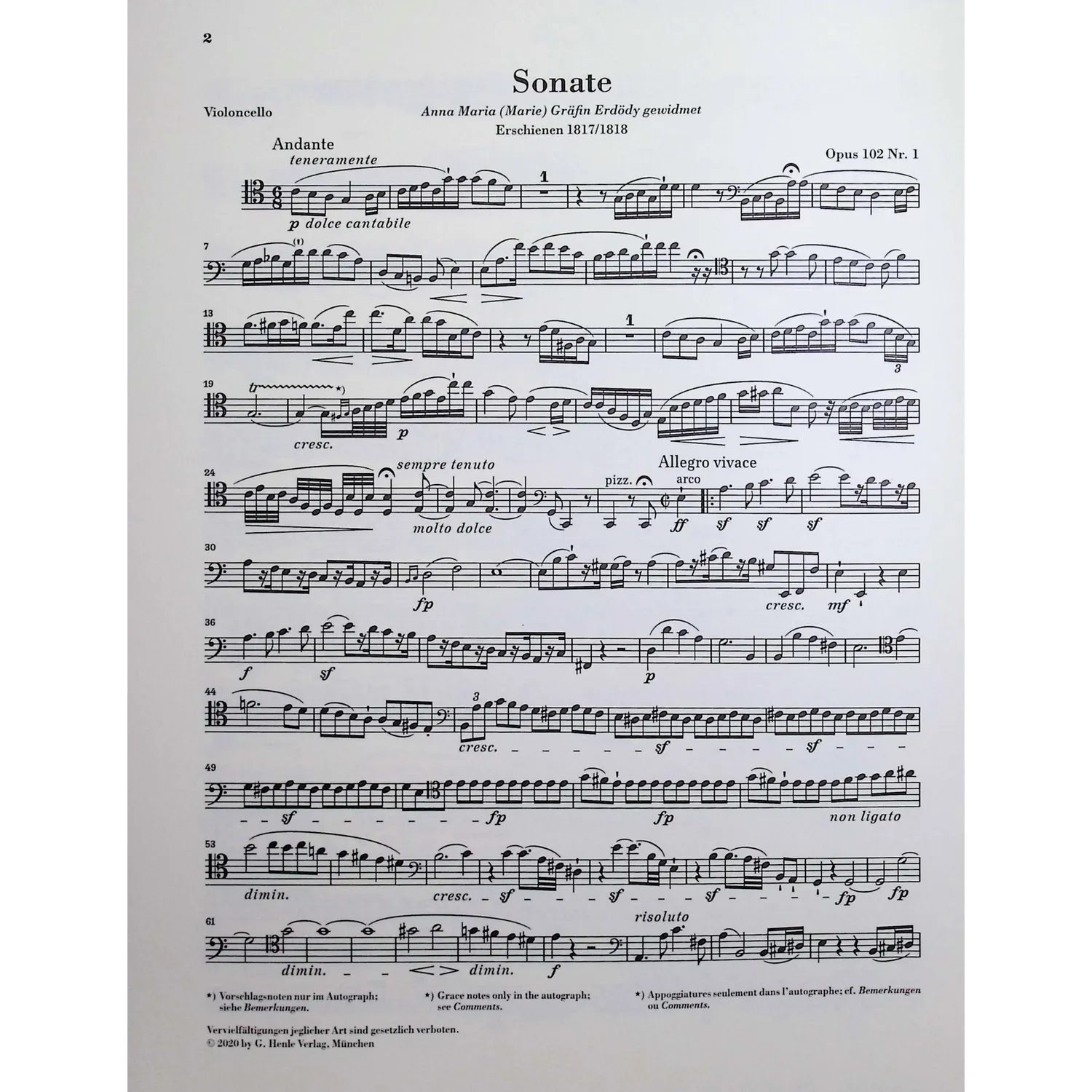Shar Music Beethoven Op.102 Nr.1 Cello Klavier Noten Henle