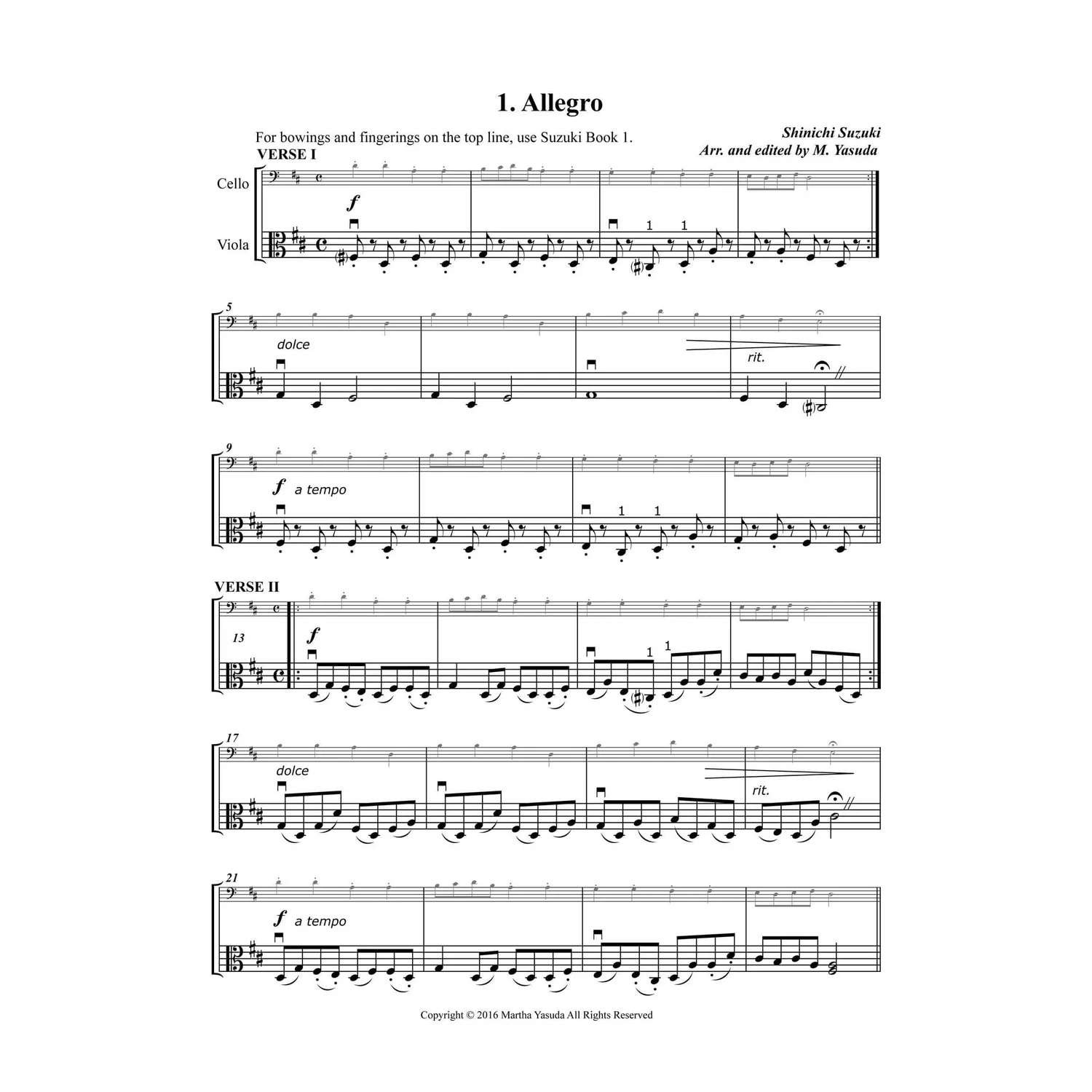 Yasuda Folk Song Melodies Cello Viola Noten Download Cello-Melodie