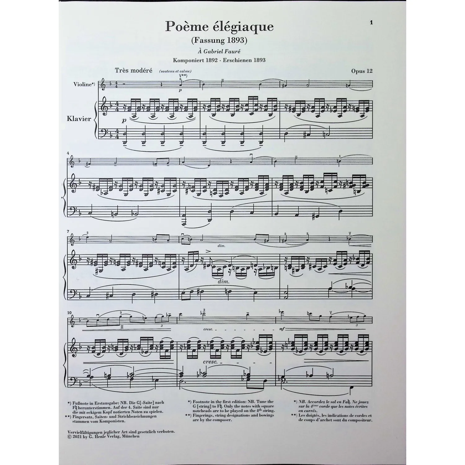 Henle Ysaÿe Poème élégiaque Violine Noten Urtext