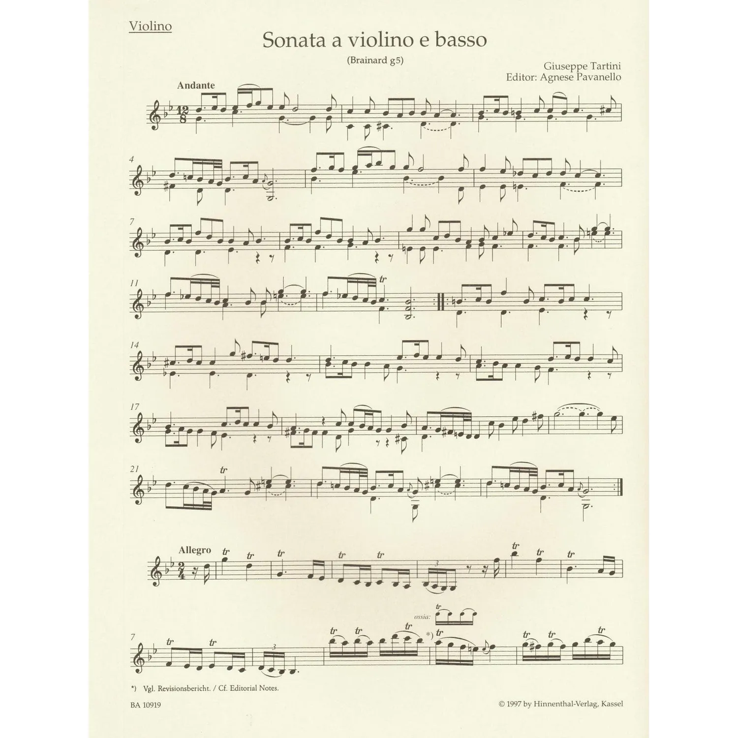 Shar Music Tartini Teufelstriller Sonate Geigennoten Urtext