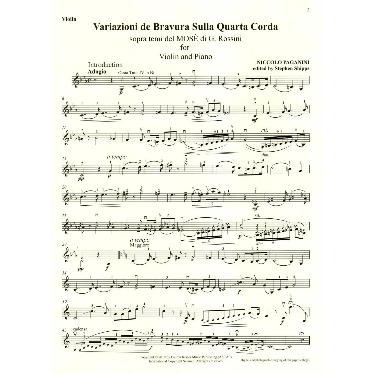 Paganini Moses Fantasy Variations Noten Violine Klavier
