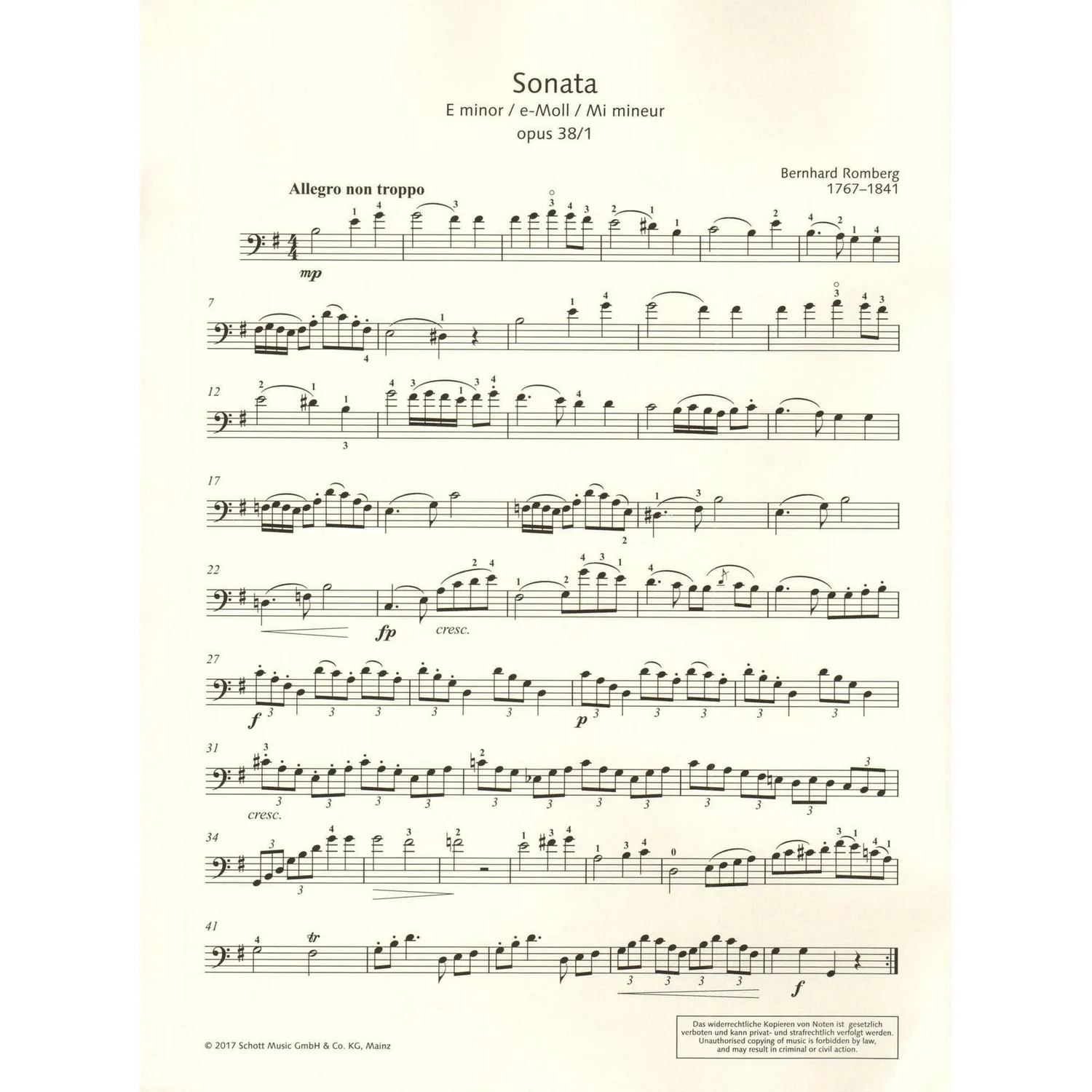 Shar Music Romberg Sonate e-Moll Op. 38/1 Noten für Cello