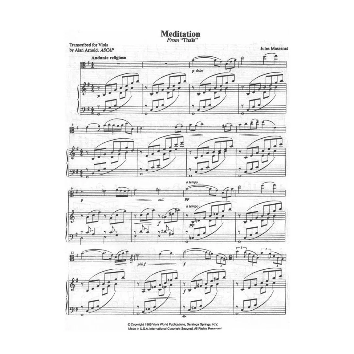 Viola World Massenet Méditation Thaïs Noten Viola Klavier