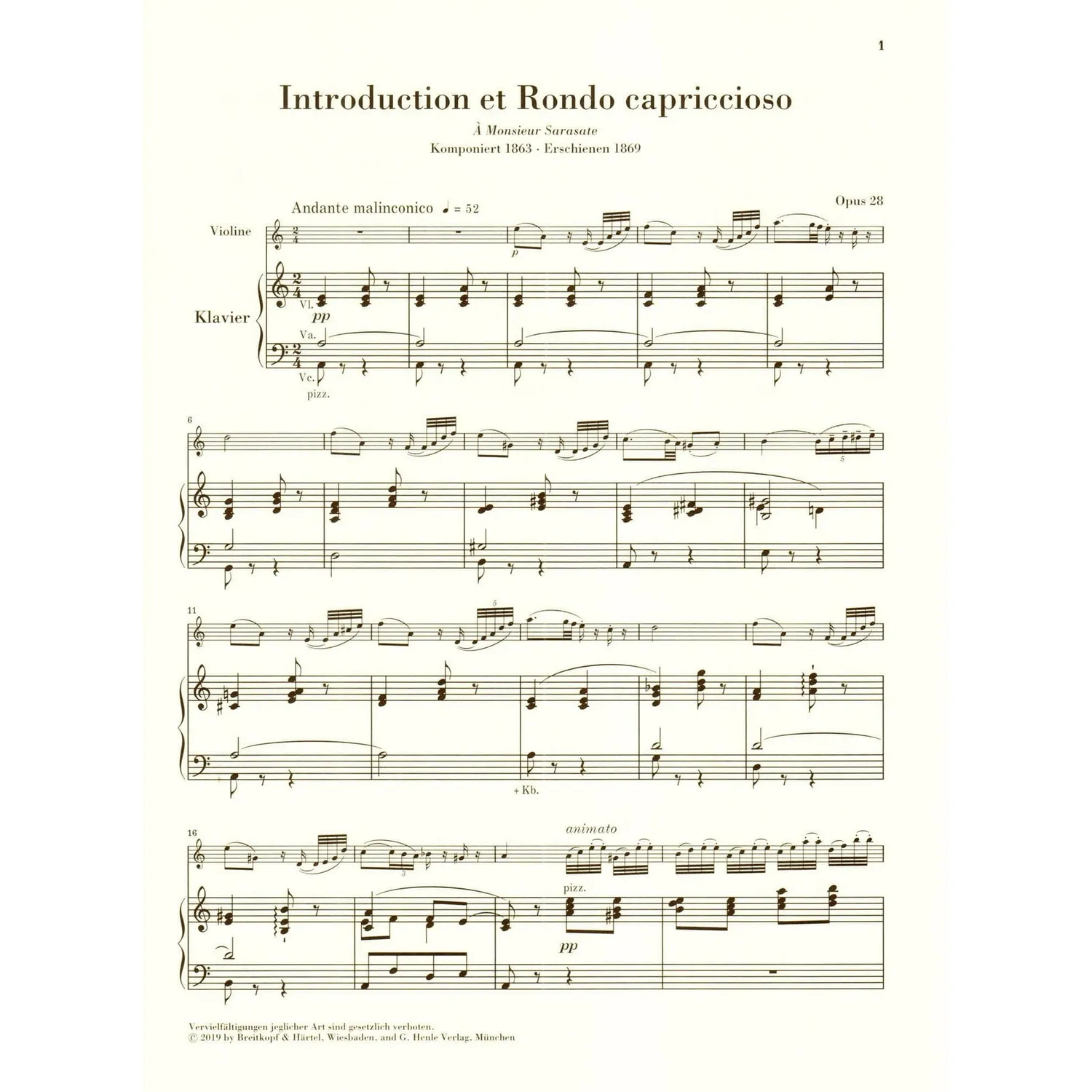 Henle Urtext Saint-Saëns Rondo capriccioso Noten Violine Klavier