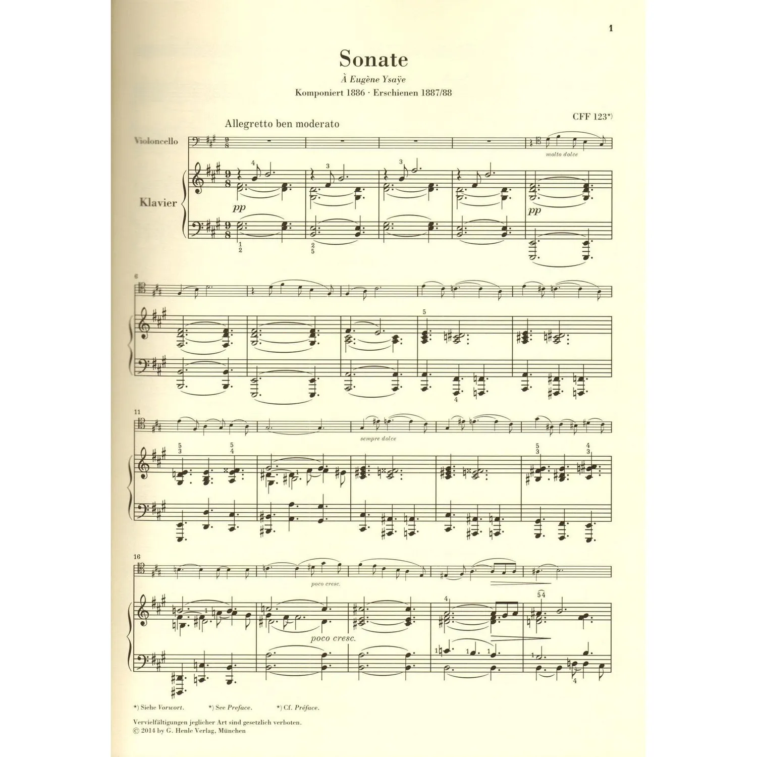 Henle Franck Sonate A-Dur Cello Klavier Noten Urtext