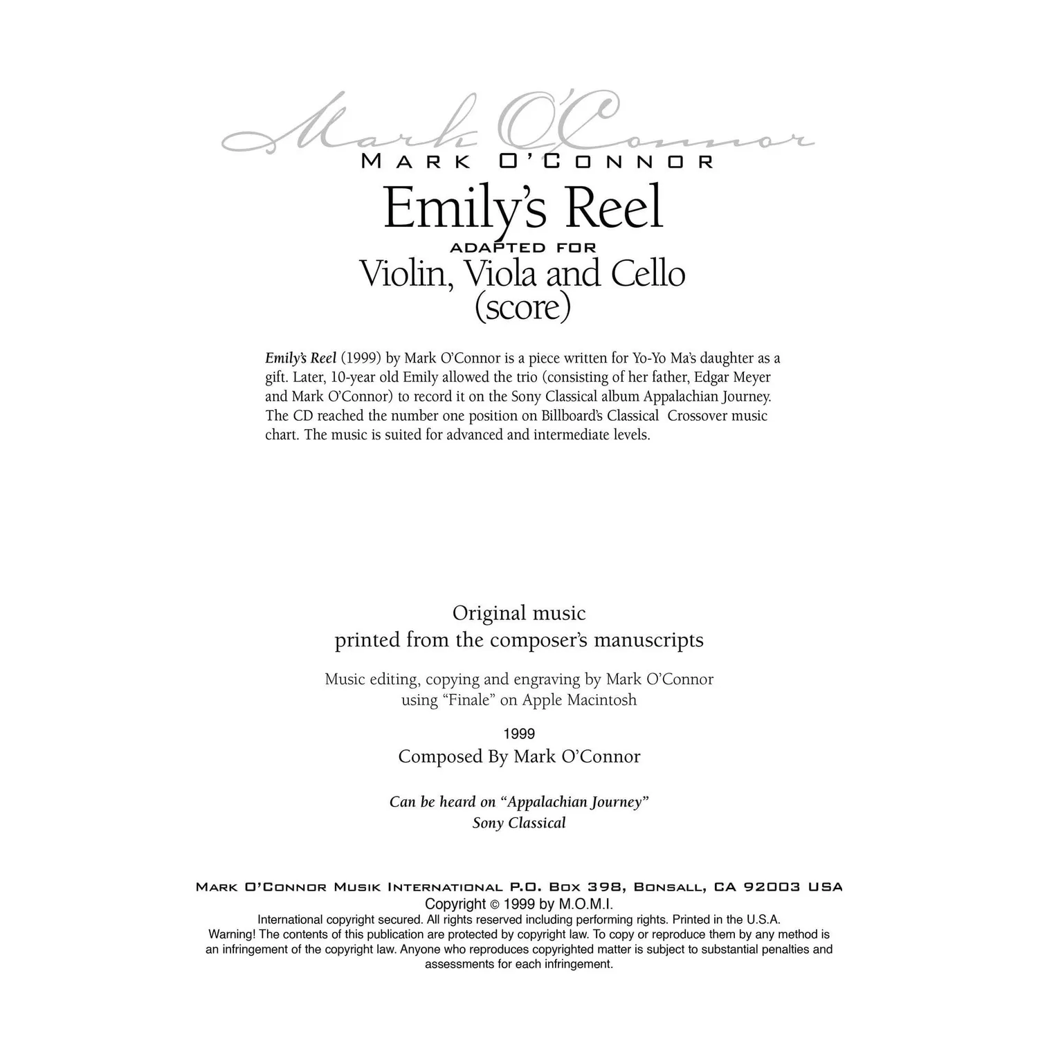 Shar Music O'Connor Emily's Reel Noten Trio Violine Download