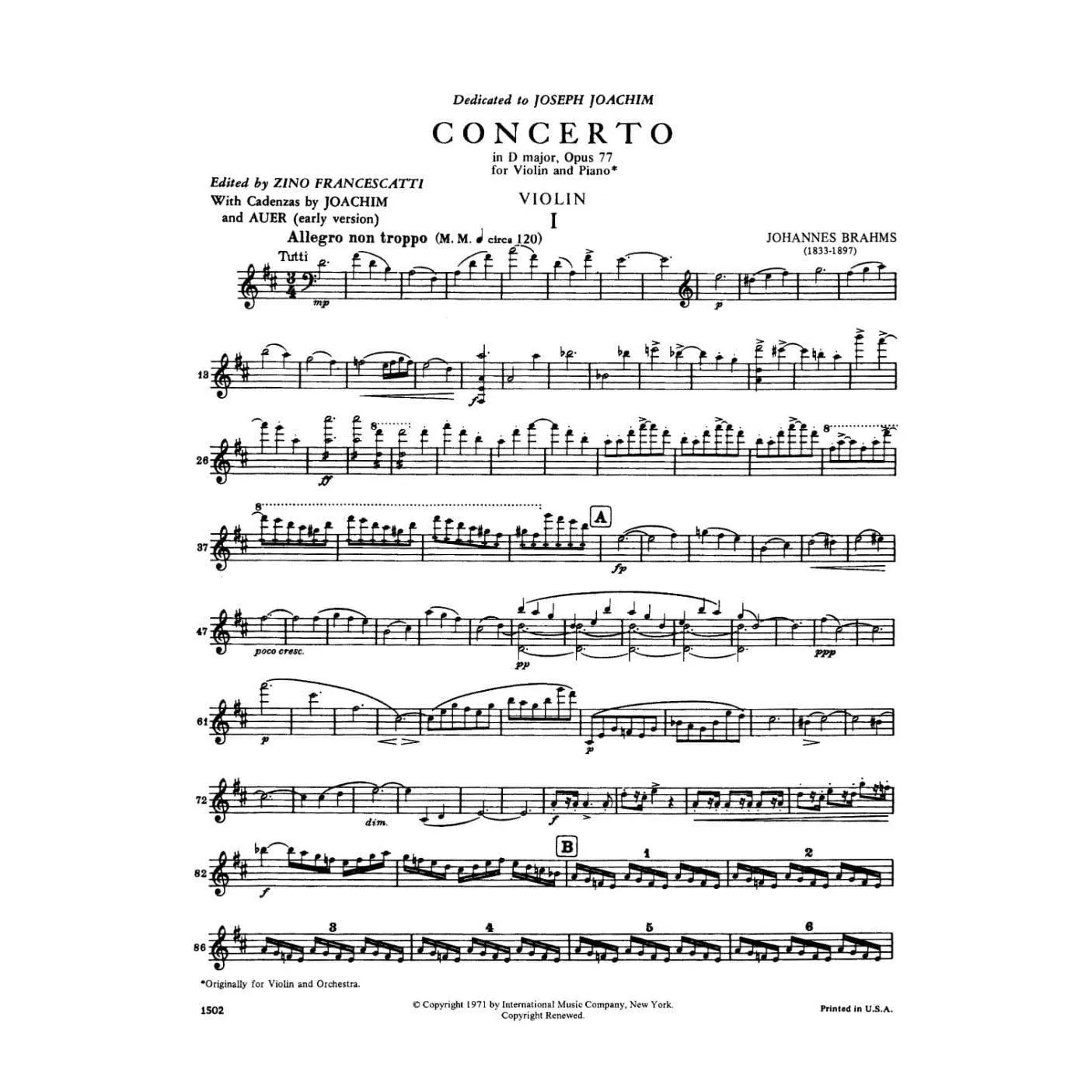 Brahms Violinkonzert D-Dur Op.77 Francescatti Noten Violine