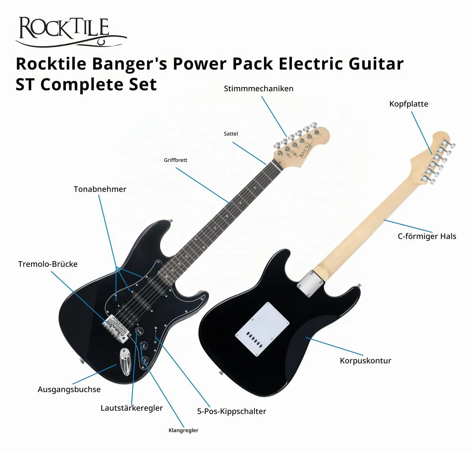 Rocktile Banger's Power Pack E-Gitarre Schwarz Komplettset Anfänger