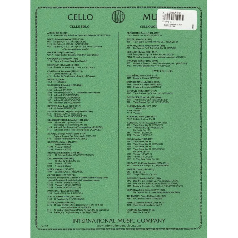 International Popper Op. 68 Noten Cello Klavier Rose