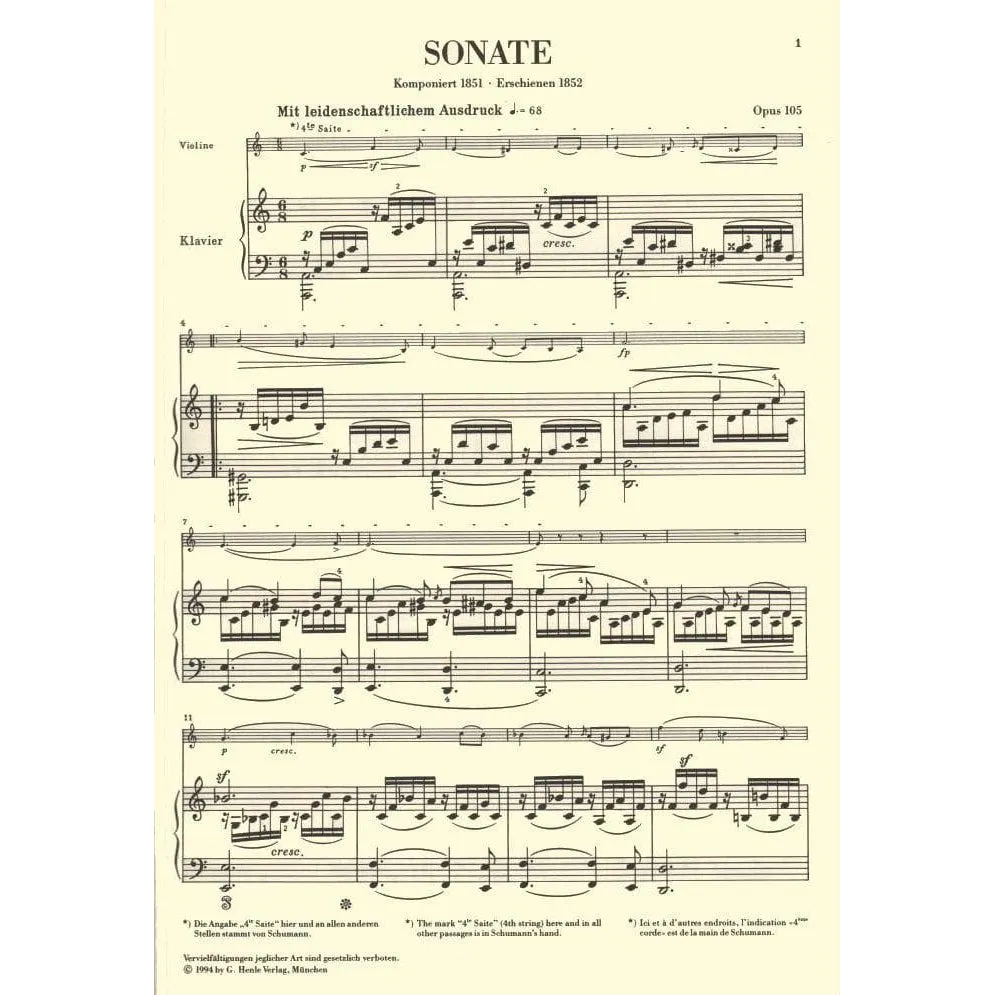 Shar Schumann Op 105 Violinsonate Noten Henle a-Moll