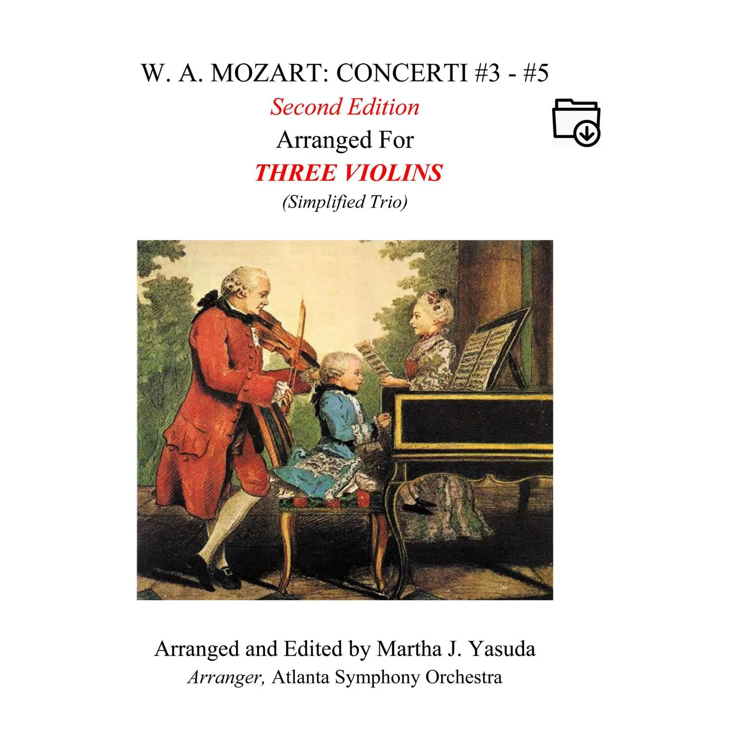 Yasuda Mozart Konzerte Nr. 3-5 Noten Download 3 Violinen vereinfacht