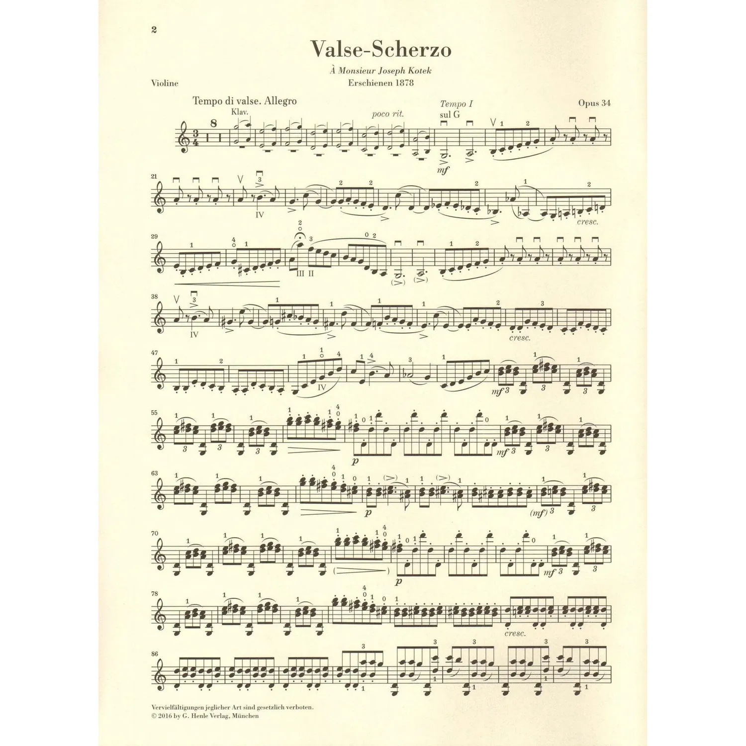 Shar Music Tschaikowski Valse-Scherzo op. 34 Violinnoten Urtext