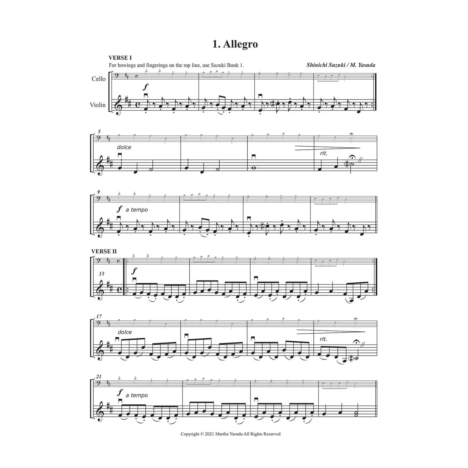 Martha Yasuda Folk Song Melodies Noten Cello Violine Download