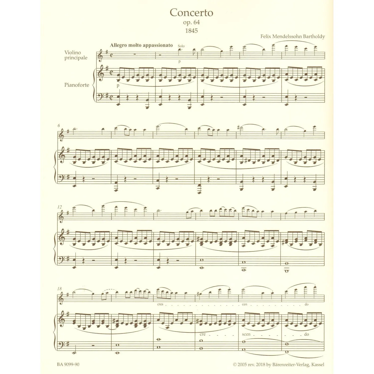 Bärenreiter Mendelssohn Konzert e-Moll Op. 64 Violine Noten