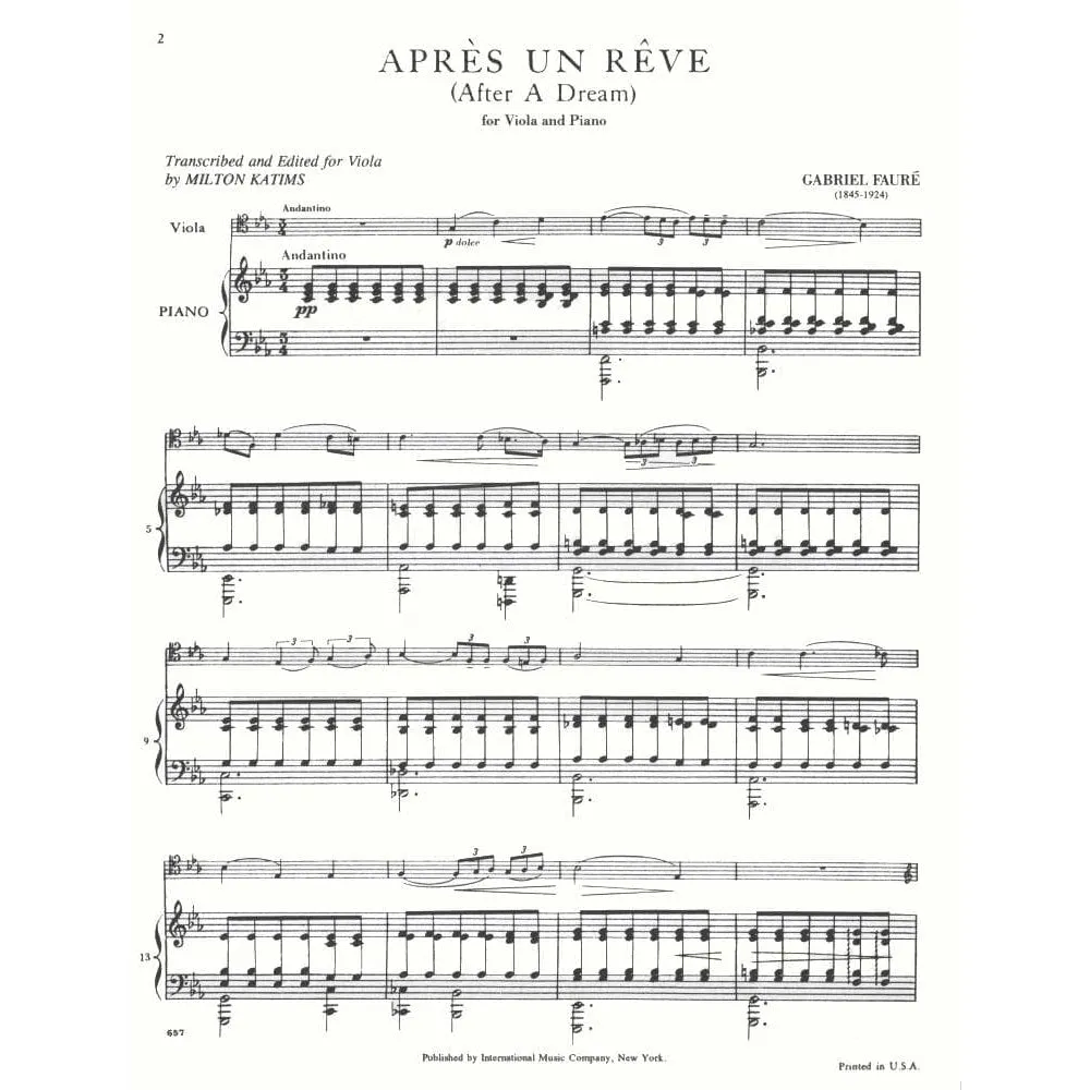 Shar Music Fauré Après un rêve Op.7 Nr.1 Viola Noten