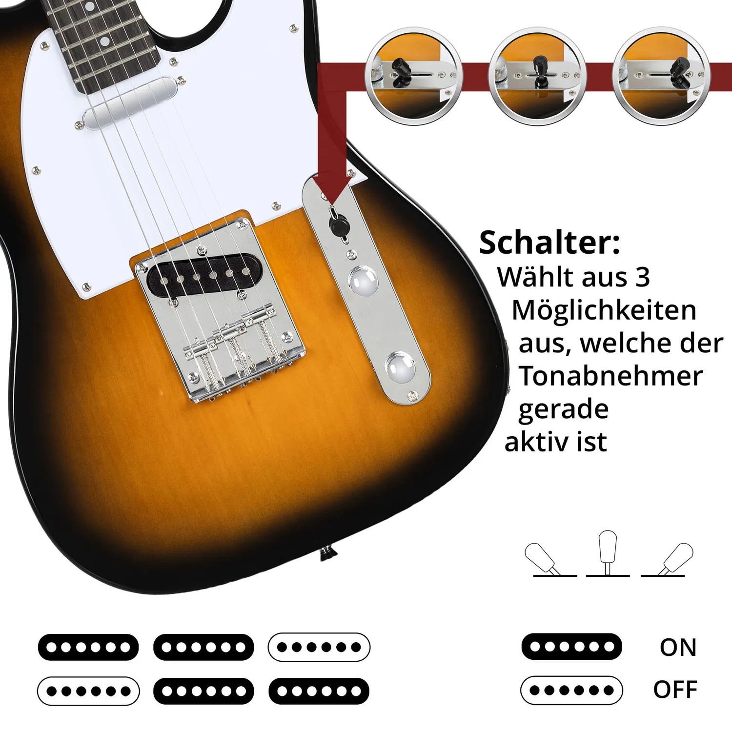 Rocktile Pro TL100-SB E-Gitarre Sunburst Set mit Zubehör