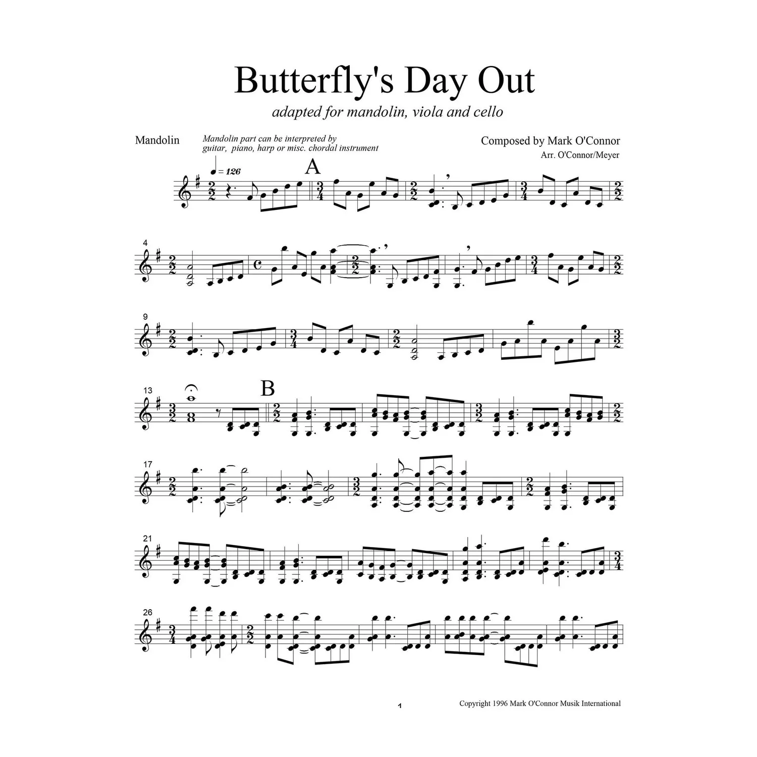 Shar Music O'Connor Butterfly's Day Out Noten Mandoline Download