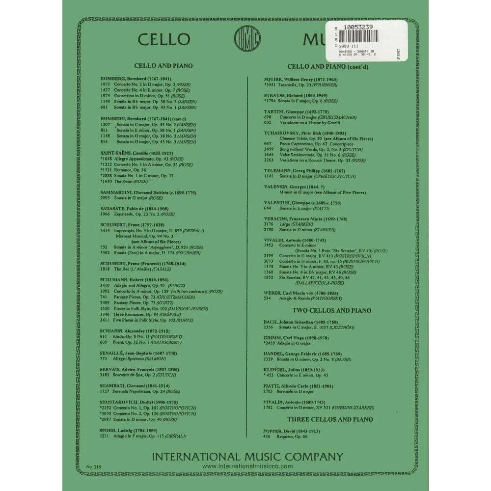 International Music Romberg Sonate G-Dur op.38 Nr.2 Cello