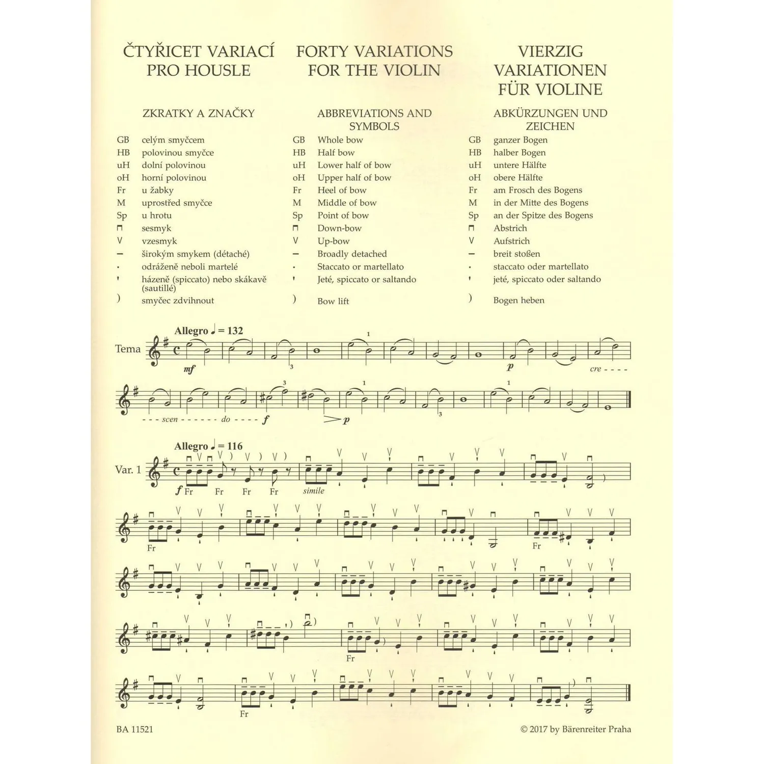 Bärenreiter Sevcik 40 Variationen Op 3 Violinnoten Technik