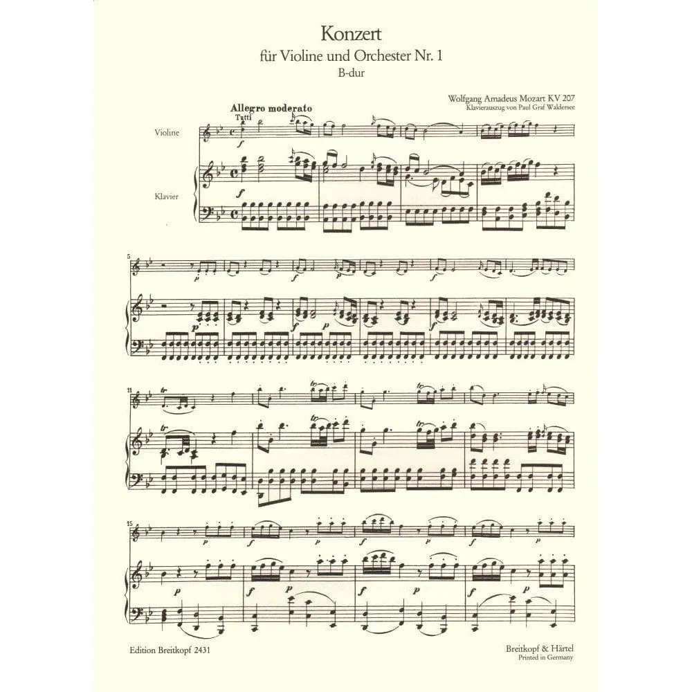 Breitkopf Mozart Konzert Nr. 1 B-Dur K 207 Violinenoten