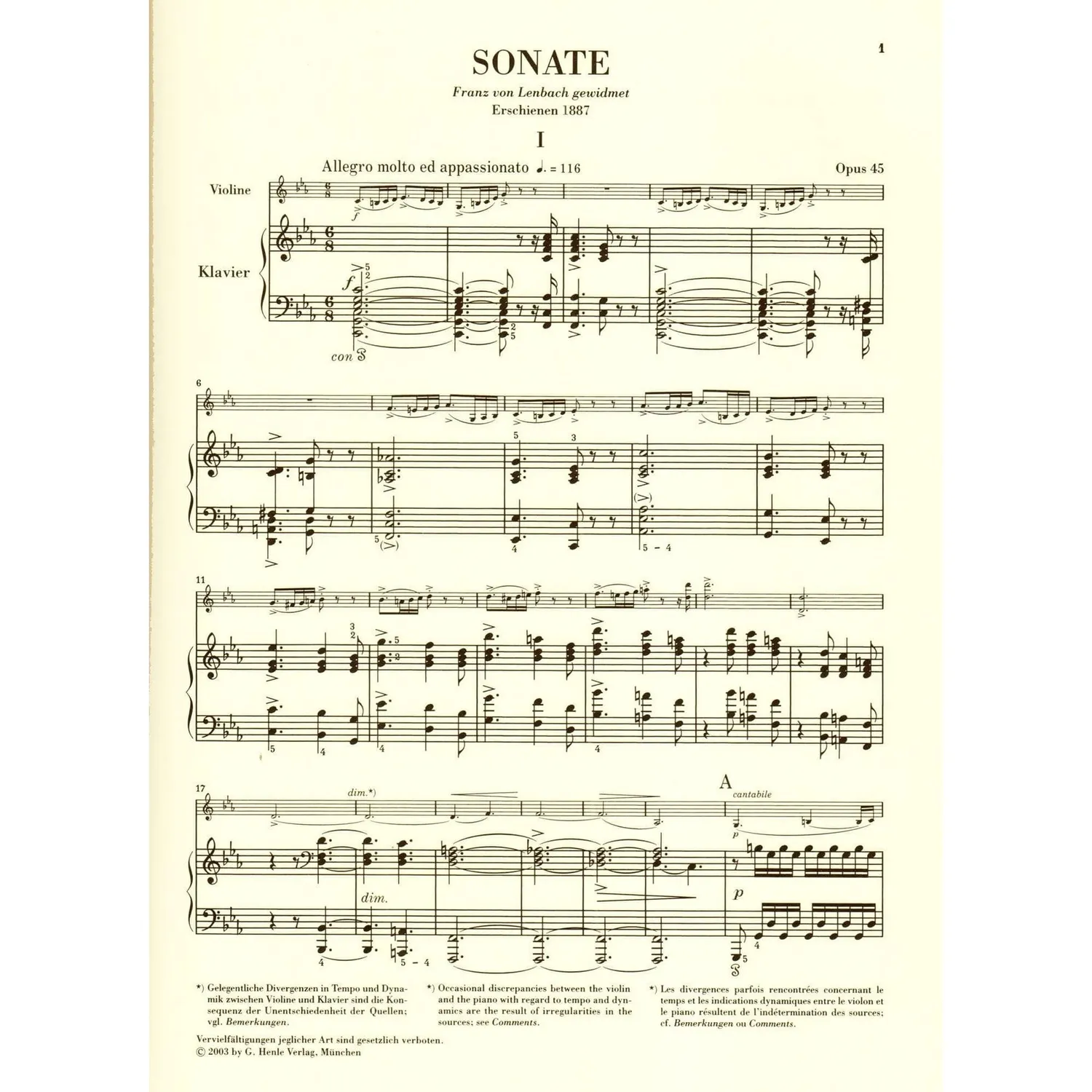 Henle Grieg Sonate Nr. 3 c-moll op. 45 Violine Klavier
