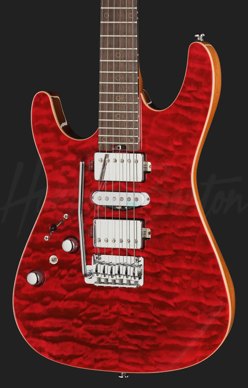 Harley Benton Fusion-IV HSH LH RW E-Gitarre Quilt Raspberry