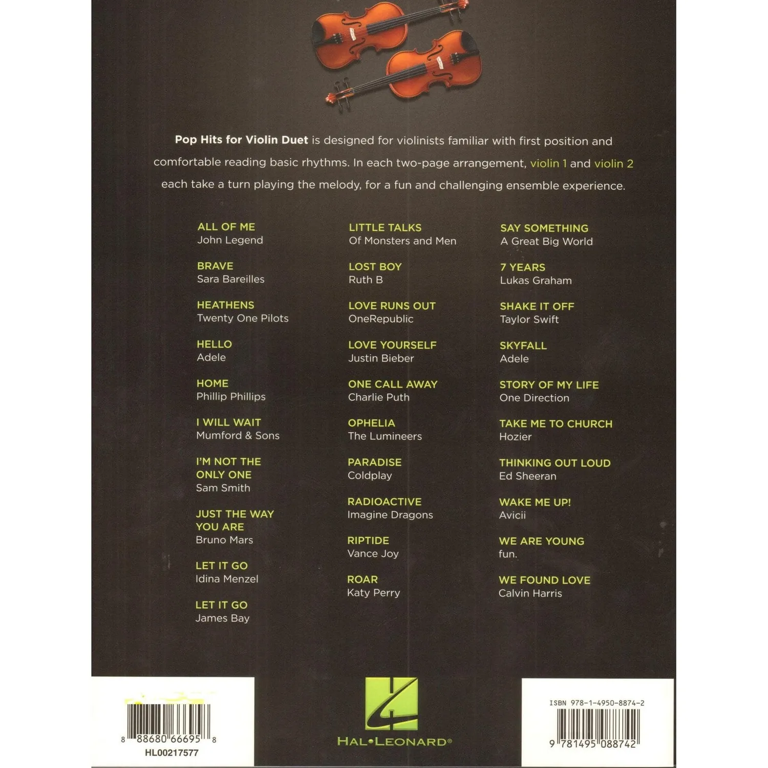 Hal Leonard Pop Hits Violinduo Noten 2 Violinen