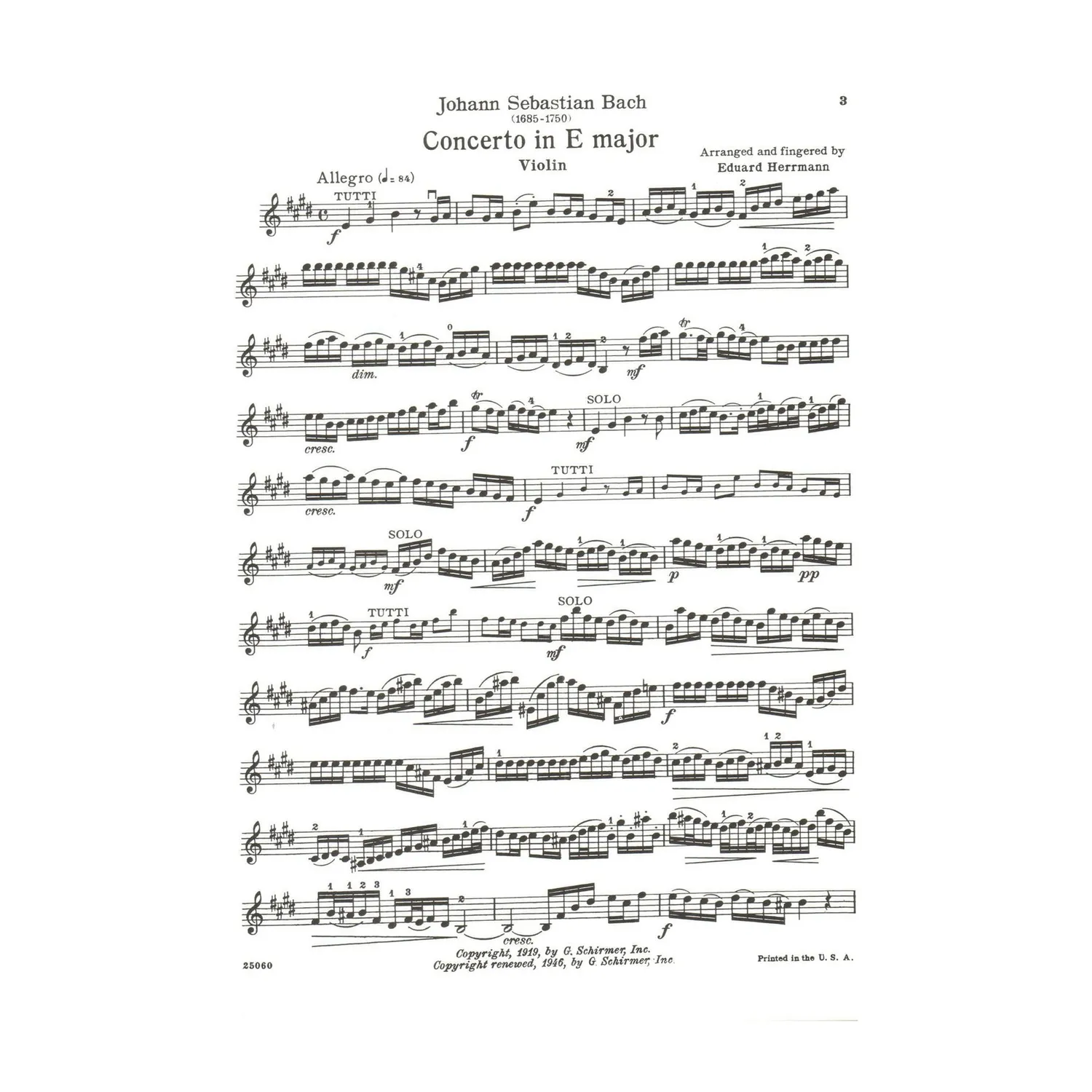 Schirmer Bach Violinkonzert Nr.2 E-Dur BWV 1042 Noten Violine Klavier